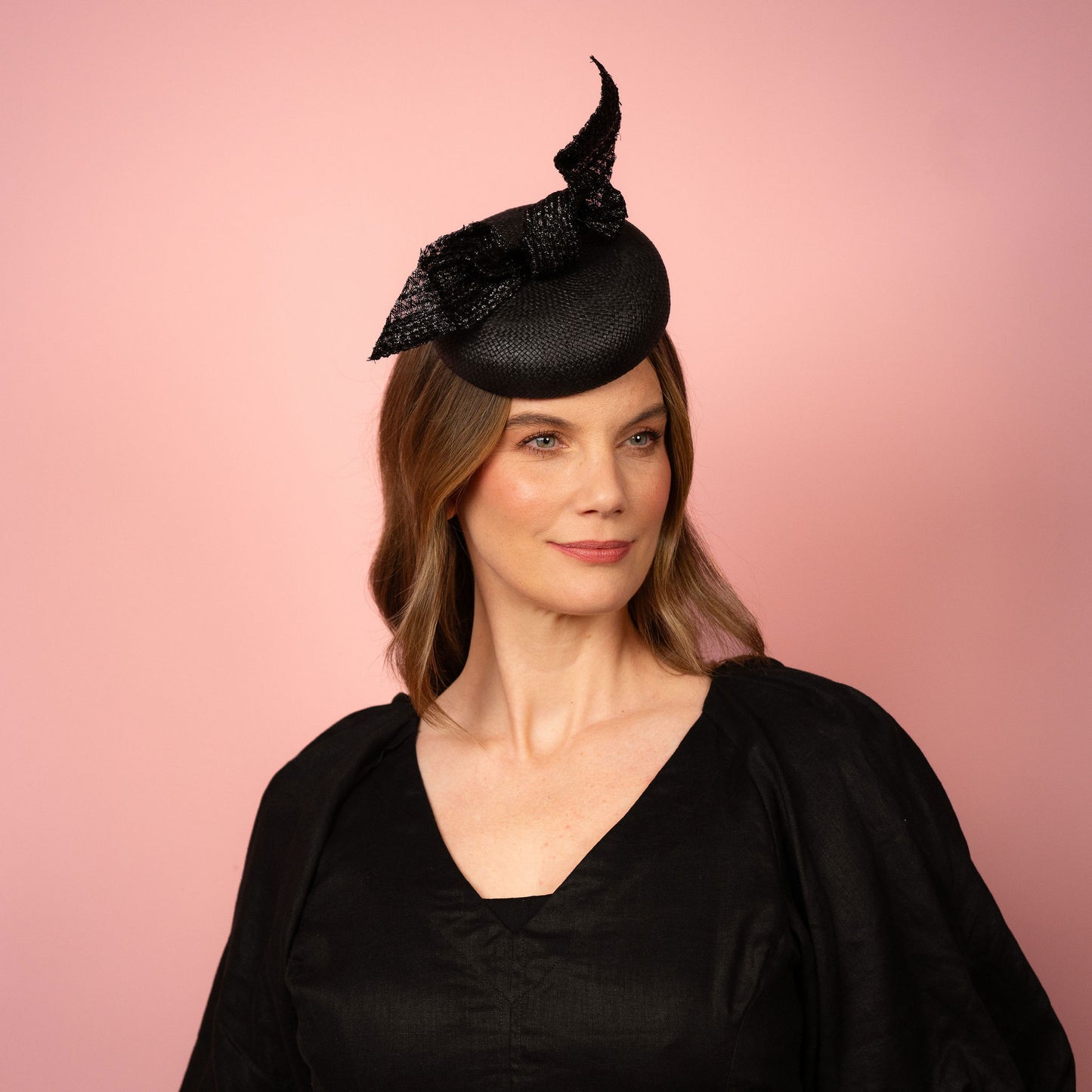 Michelle Beret with knot trim in Black Spring Racing Headpiece