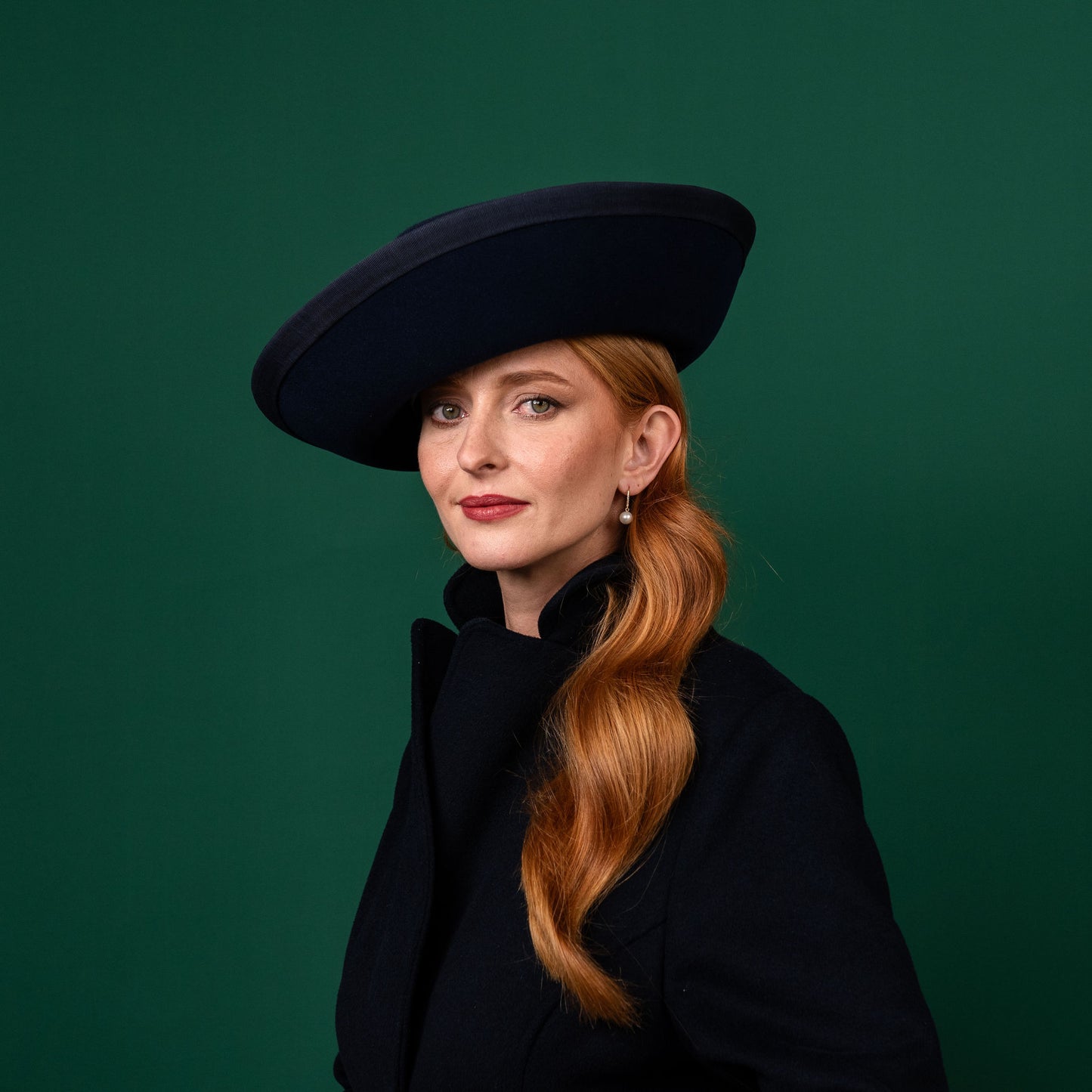 Mila Upturned Brimmed Felt Hat in Navy with Knotted Petersham Trim Winter Racewear Hat