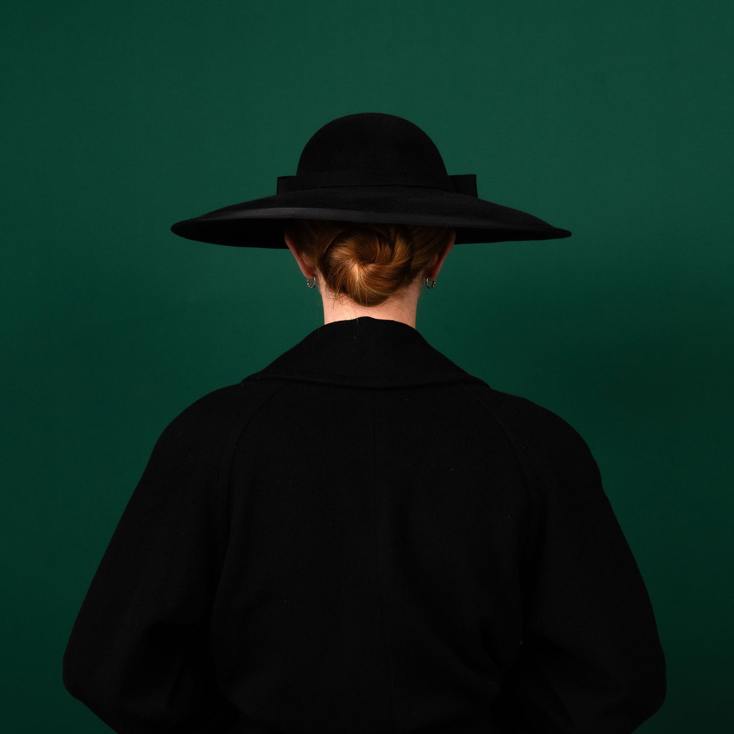 Moloney Black Felt Downturned Dior Brim Hat with Round Crown trimmed petersham bow Winter Racewear Hat