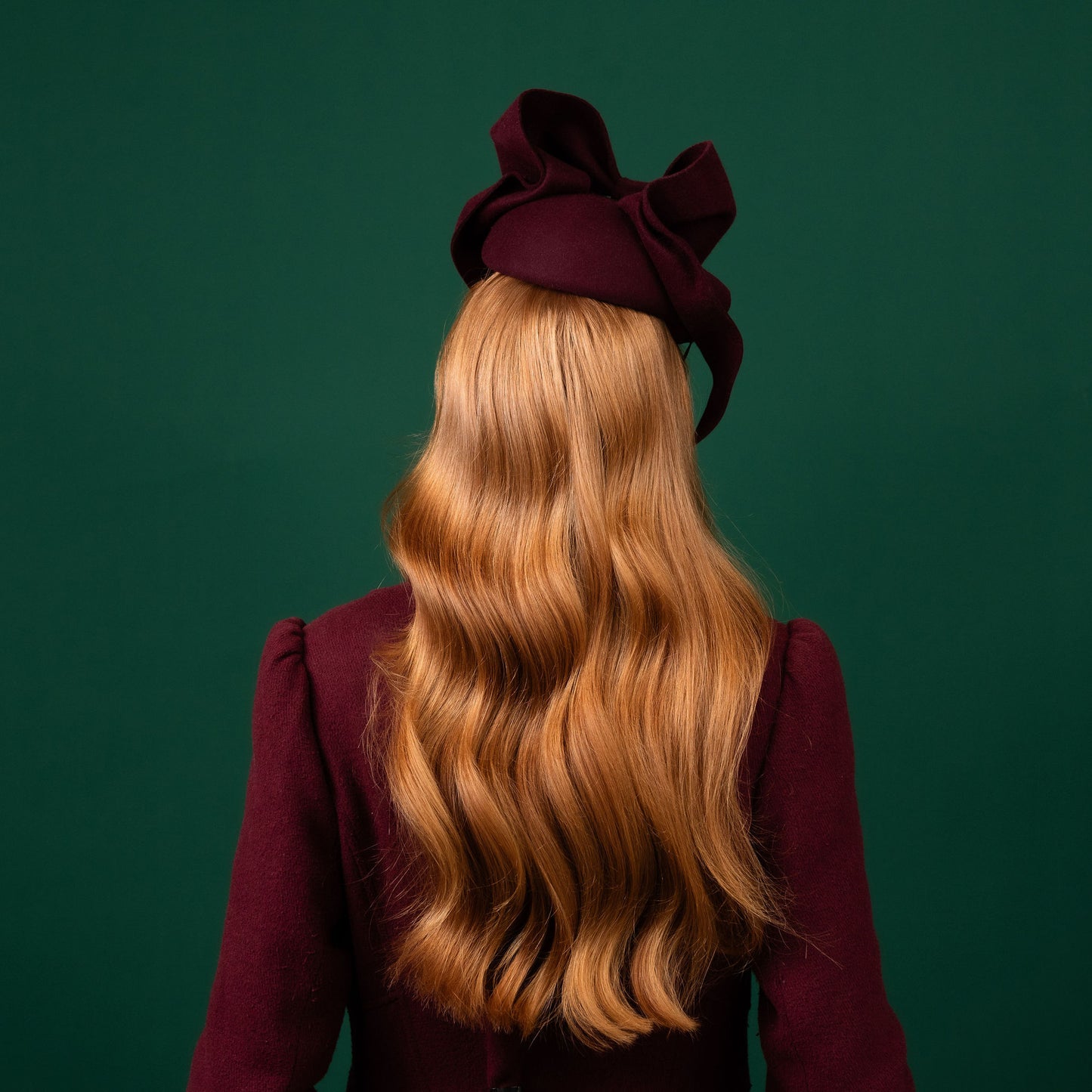 O'Malley Maroon Felt Beret with Draped Bow Trim Winter Racewear Headpiece