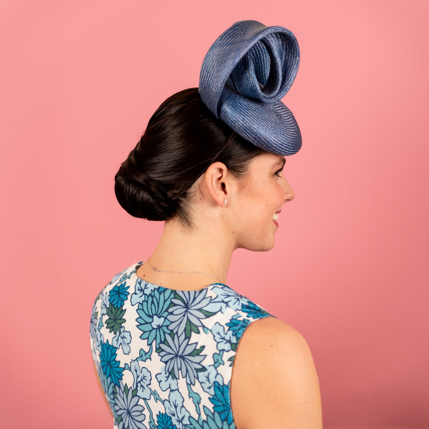 Odessa button with Draped Straw Trim in Blue