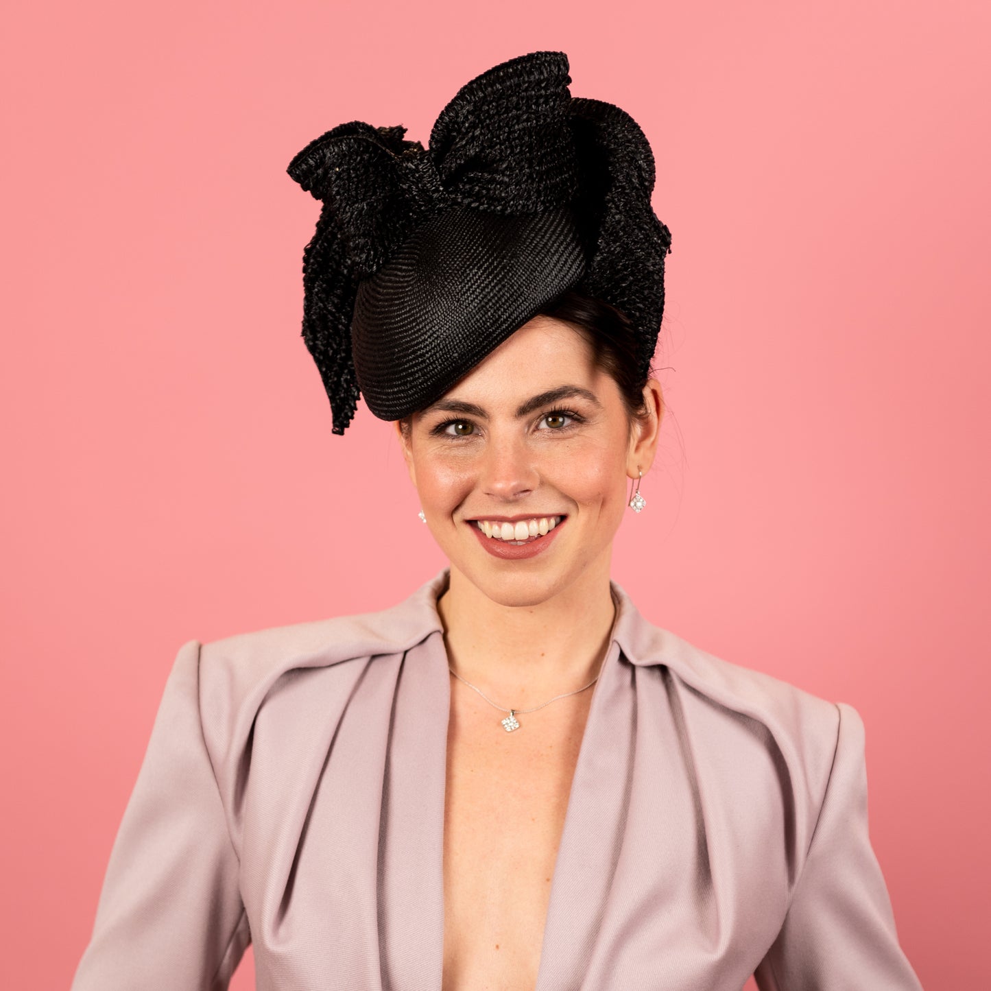 Ovens Straw Beret with Texture Draped Bow in Black