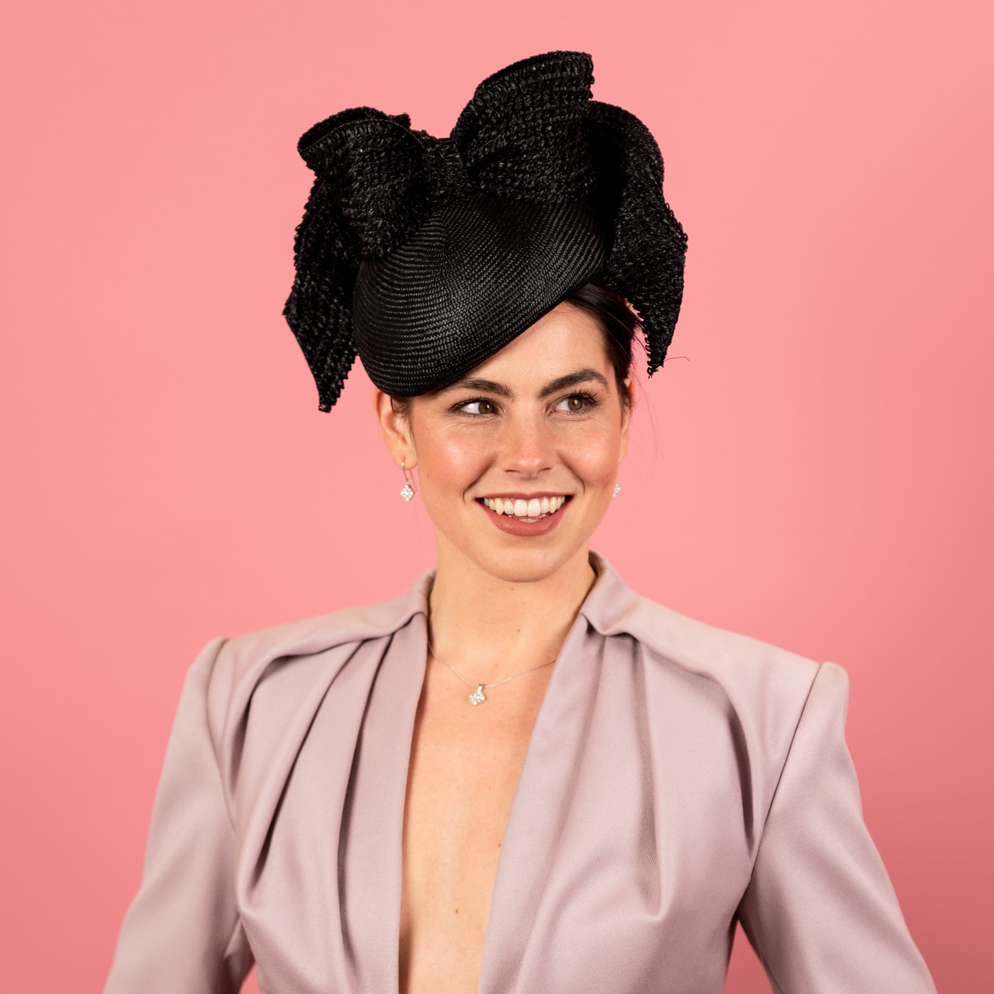 Ovens Straw Beret with Texture Draped Bow in Black