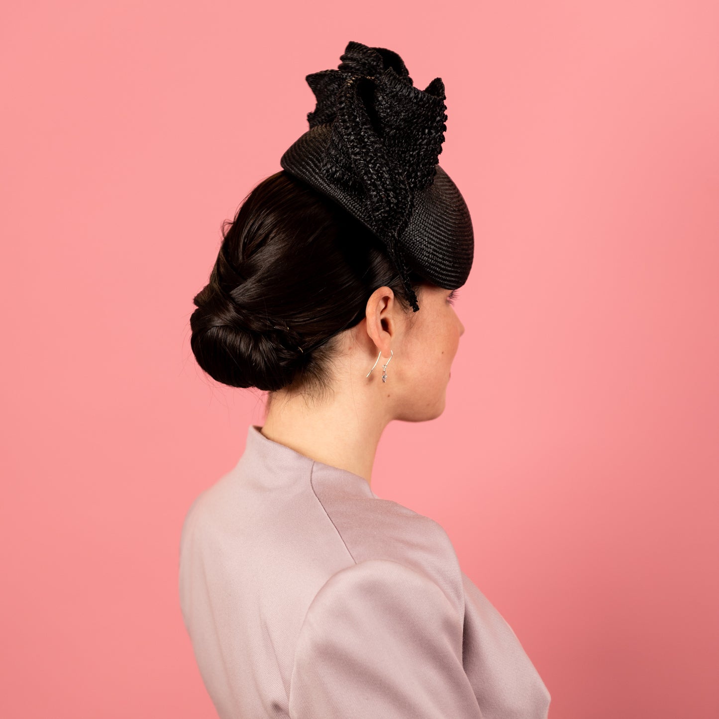 Ovens Straw Beret with Texture Draped Bow in Black