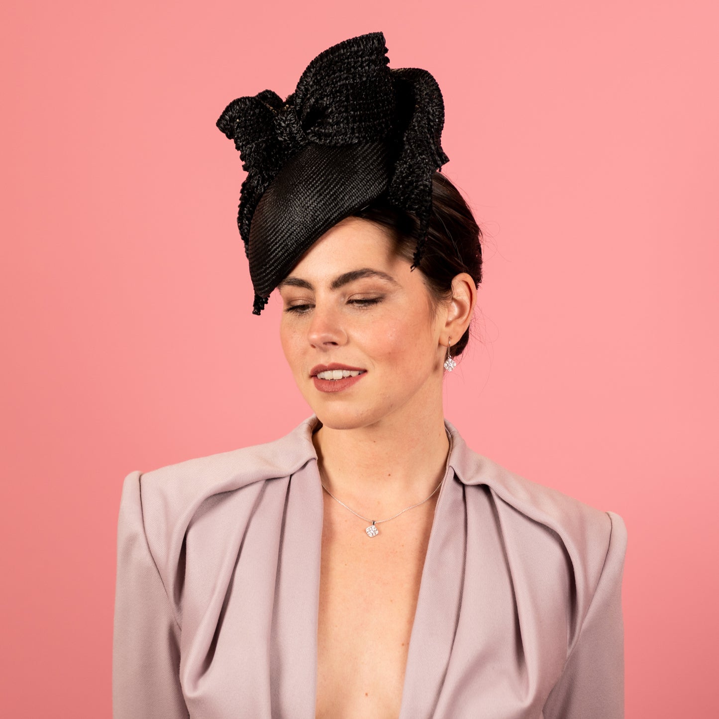 Ovens Straw Beret with Texture Draped Bow in Black