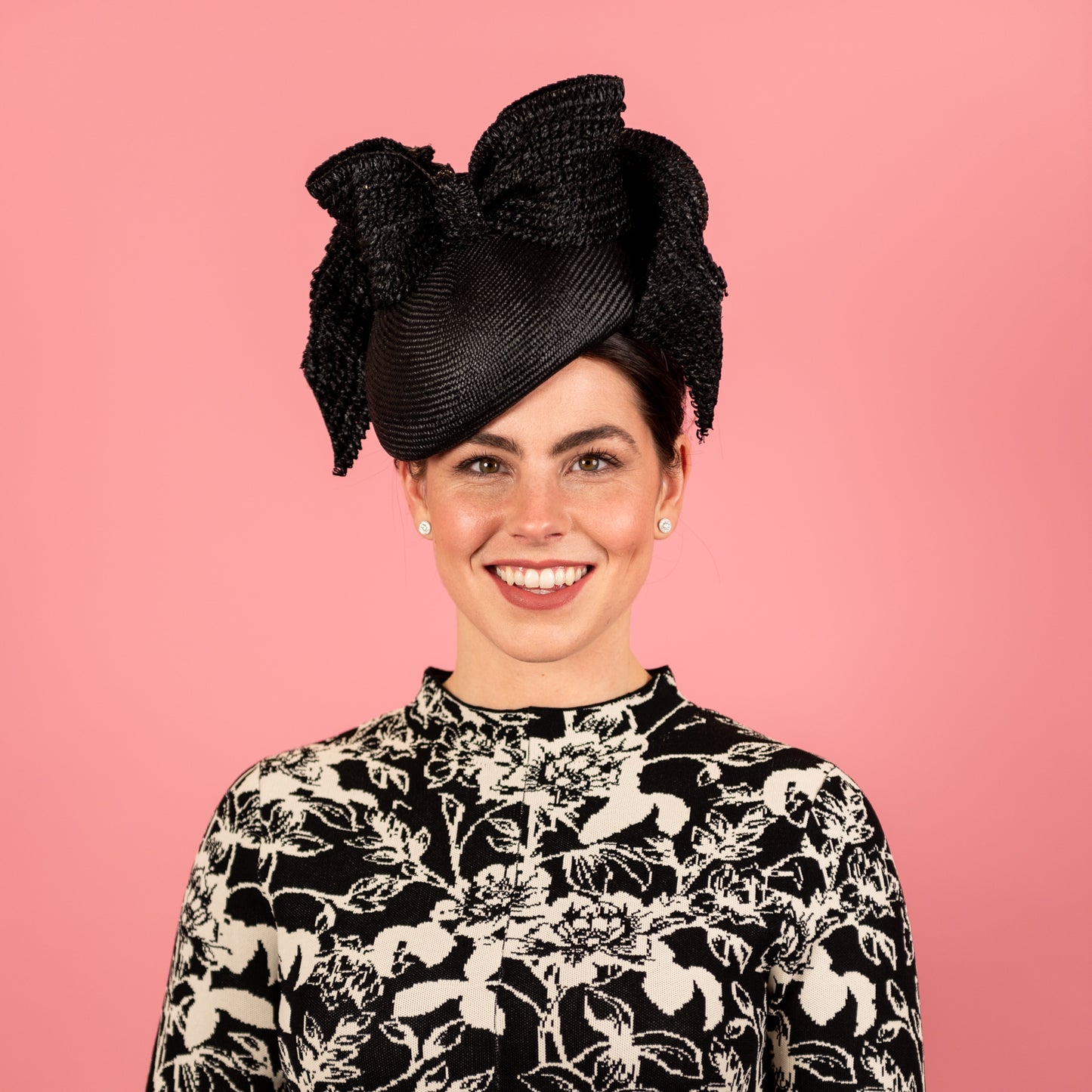 Ovens Straw Beret with Texture Draped Bow in Black