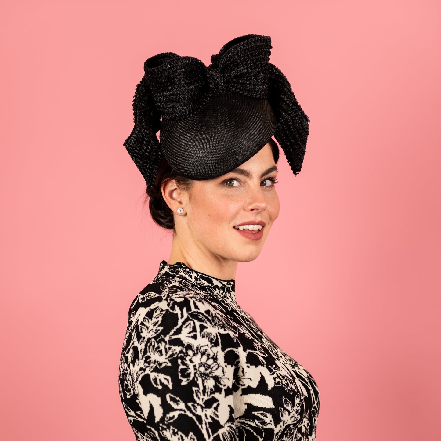 Ovens Straw Beret with Texture Draped Bow in Black
