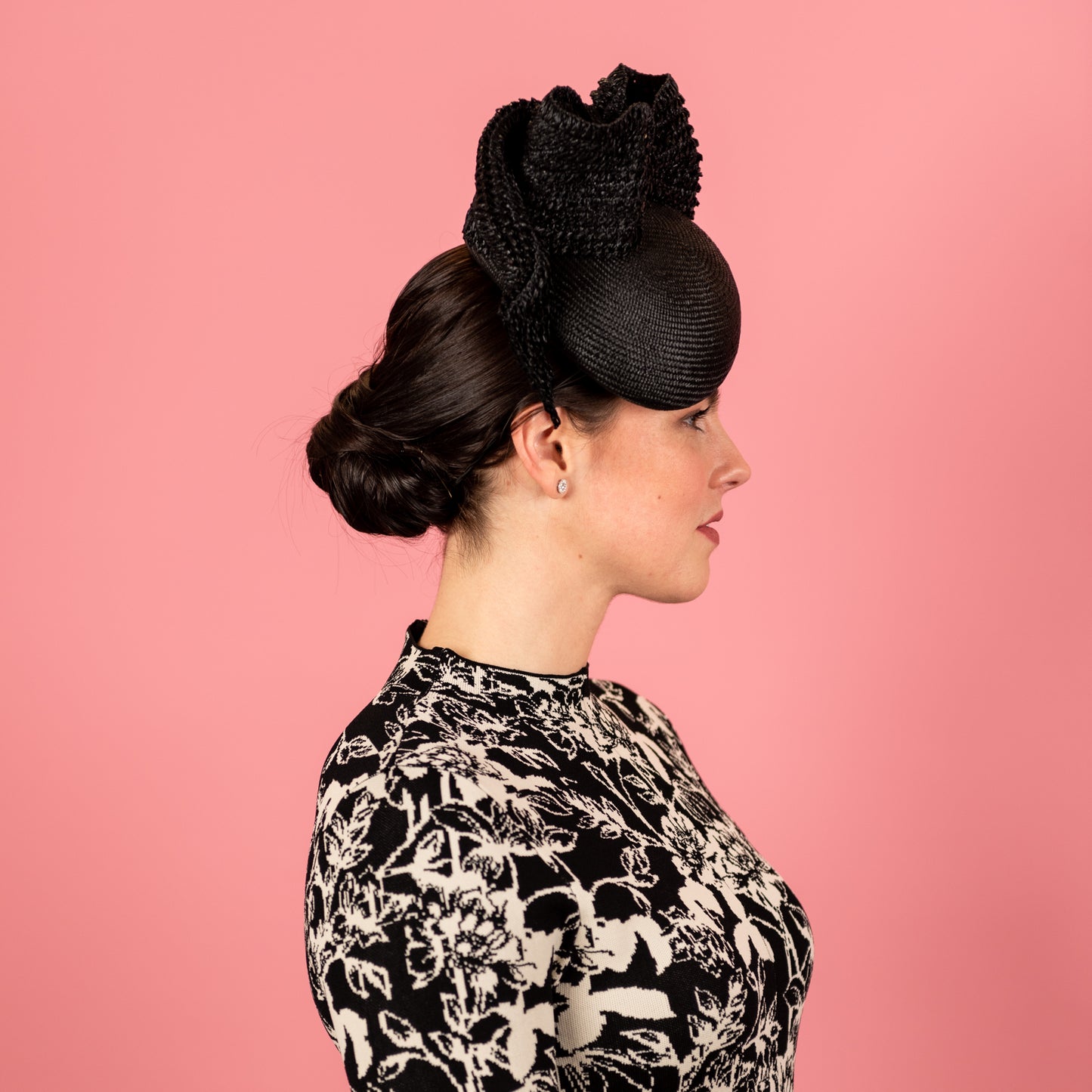 Ovens Straw Beret with Texture Draped Bow in Black