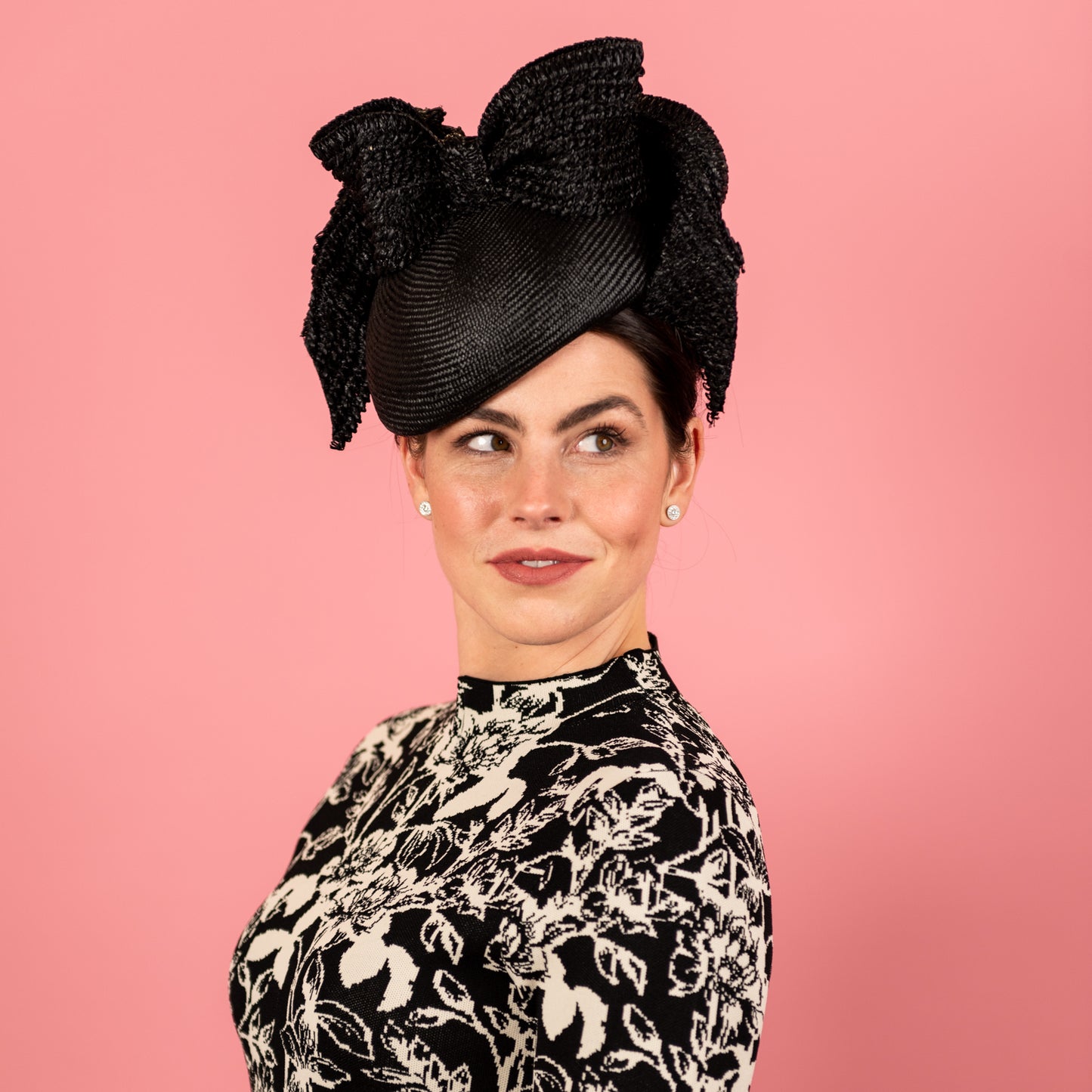 Ovens Straw Beret with Texture Draped Bow in Black
