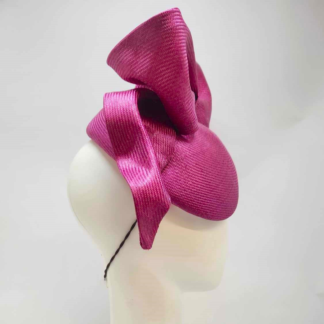 Ovens Straw Beret with Draped Bow in Magenta Pink