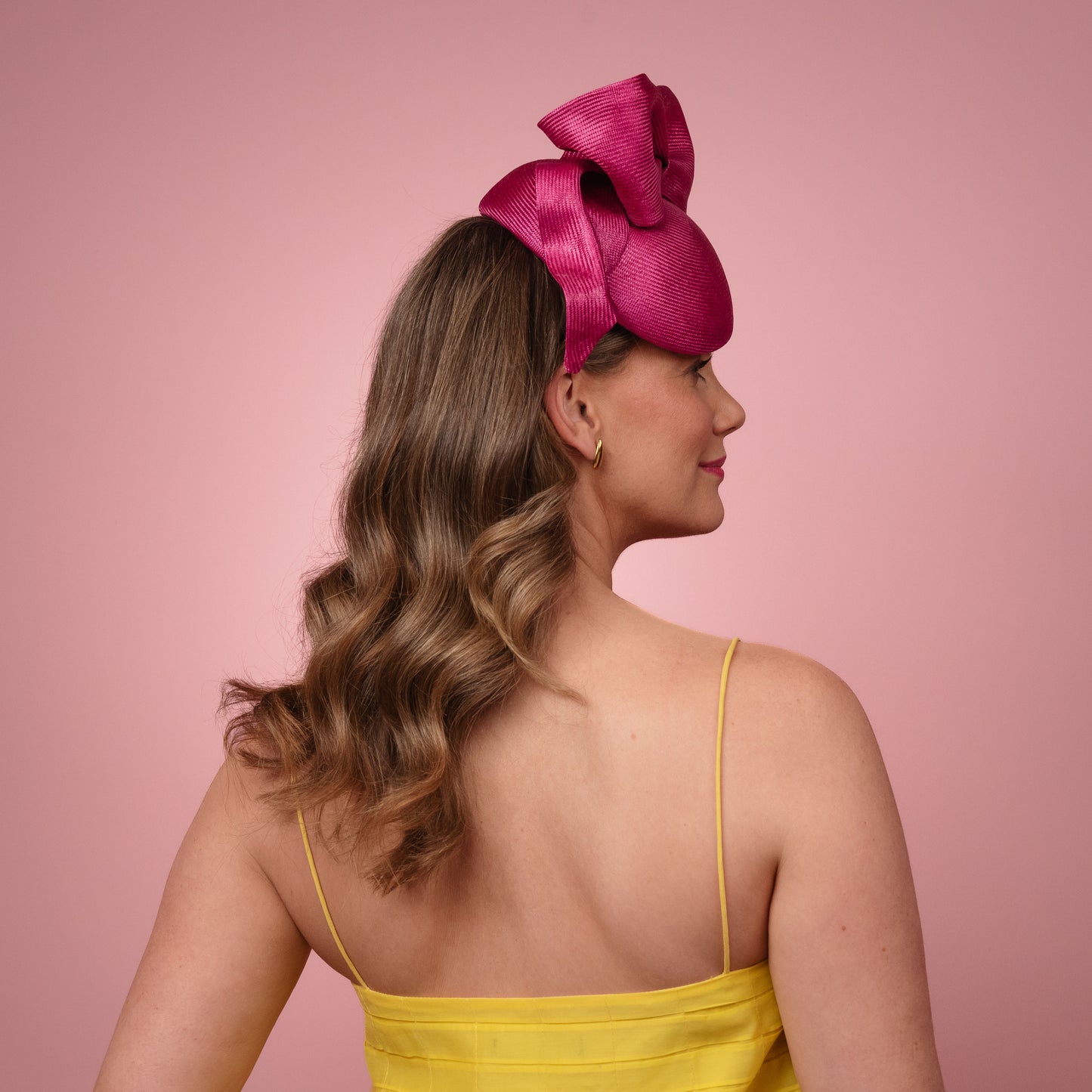 Ovens Straw Beret with Draped Bow in Magenta Pink Spring Racewear Headpiece