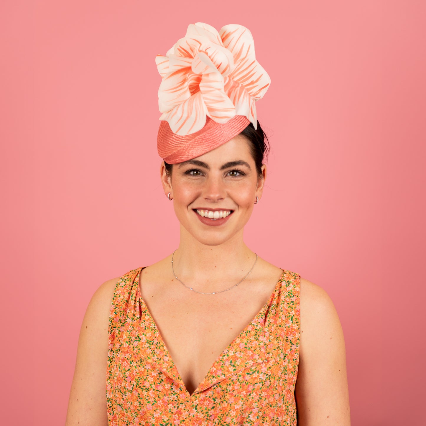 Patricia Beret in Straw with Silk Poppy Flowers in Pink Coral