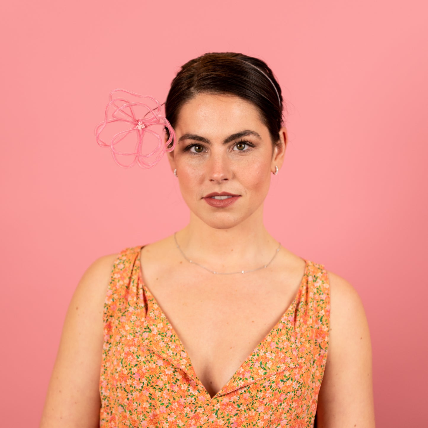 Kimberly Headband with Floating Wire Peony in Pink