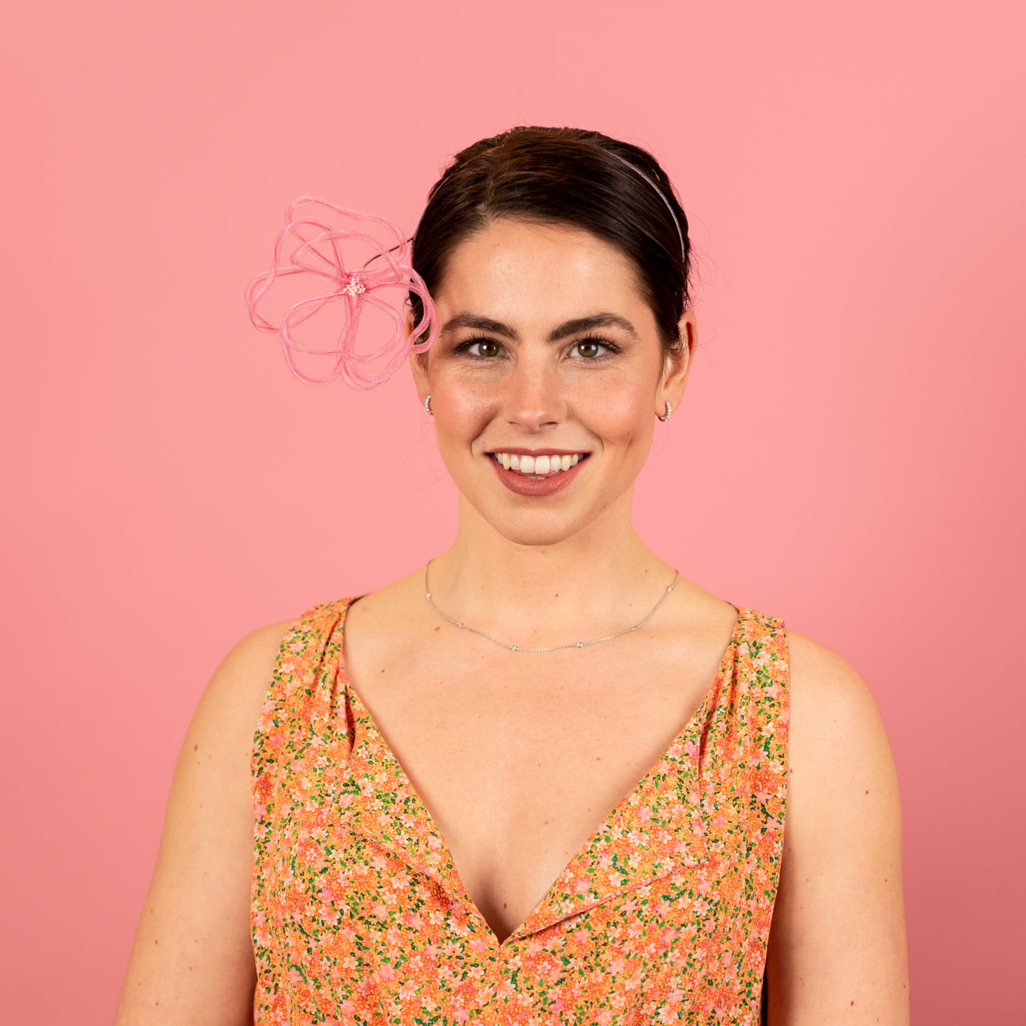 Kimberly Headband with Floating Wire Peony in Pink