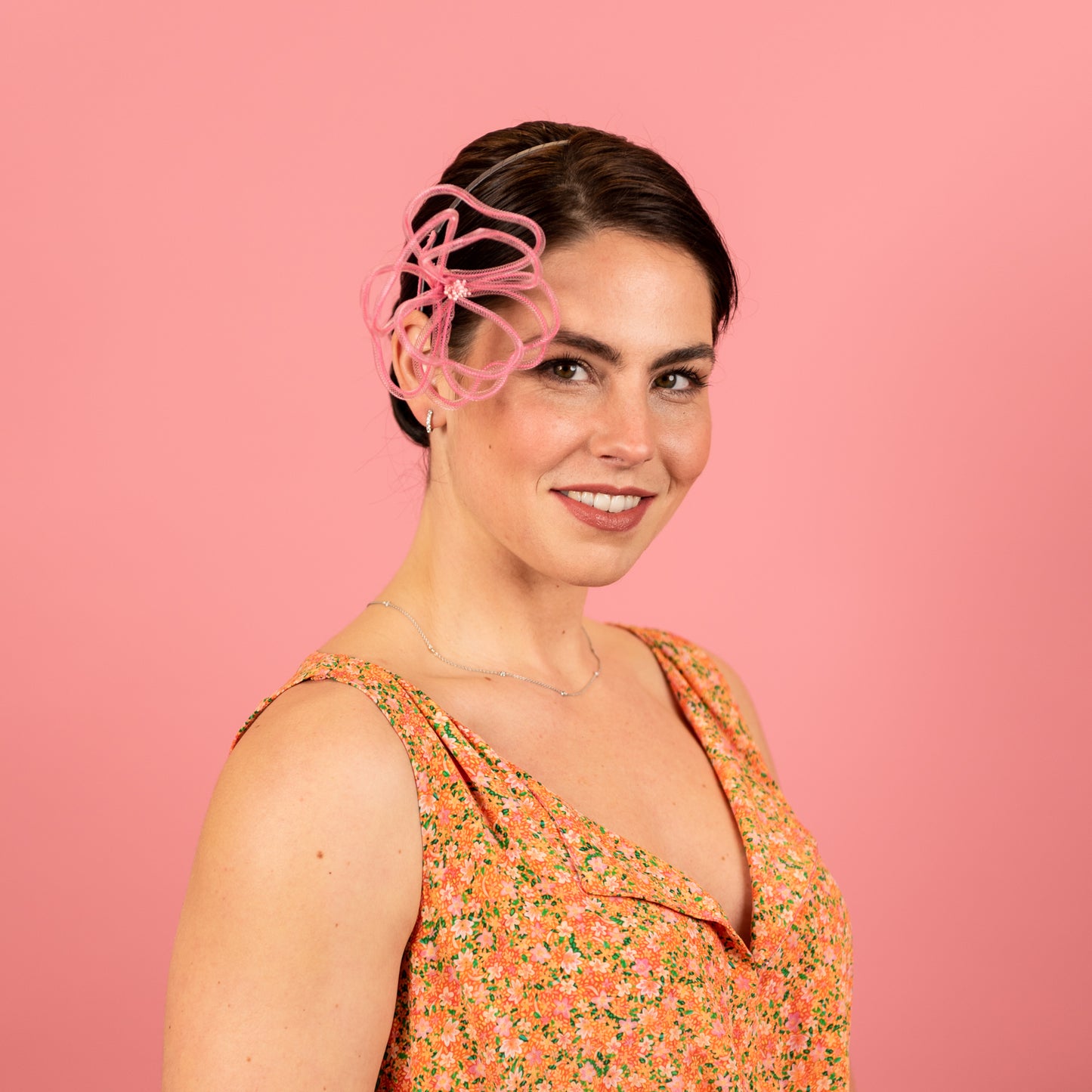 Kimberly Headband with Floating Wire Peony in Pink