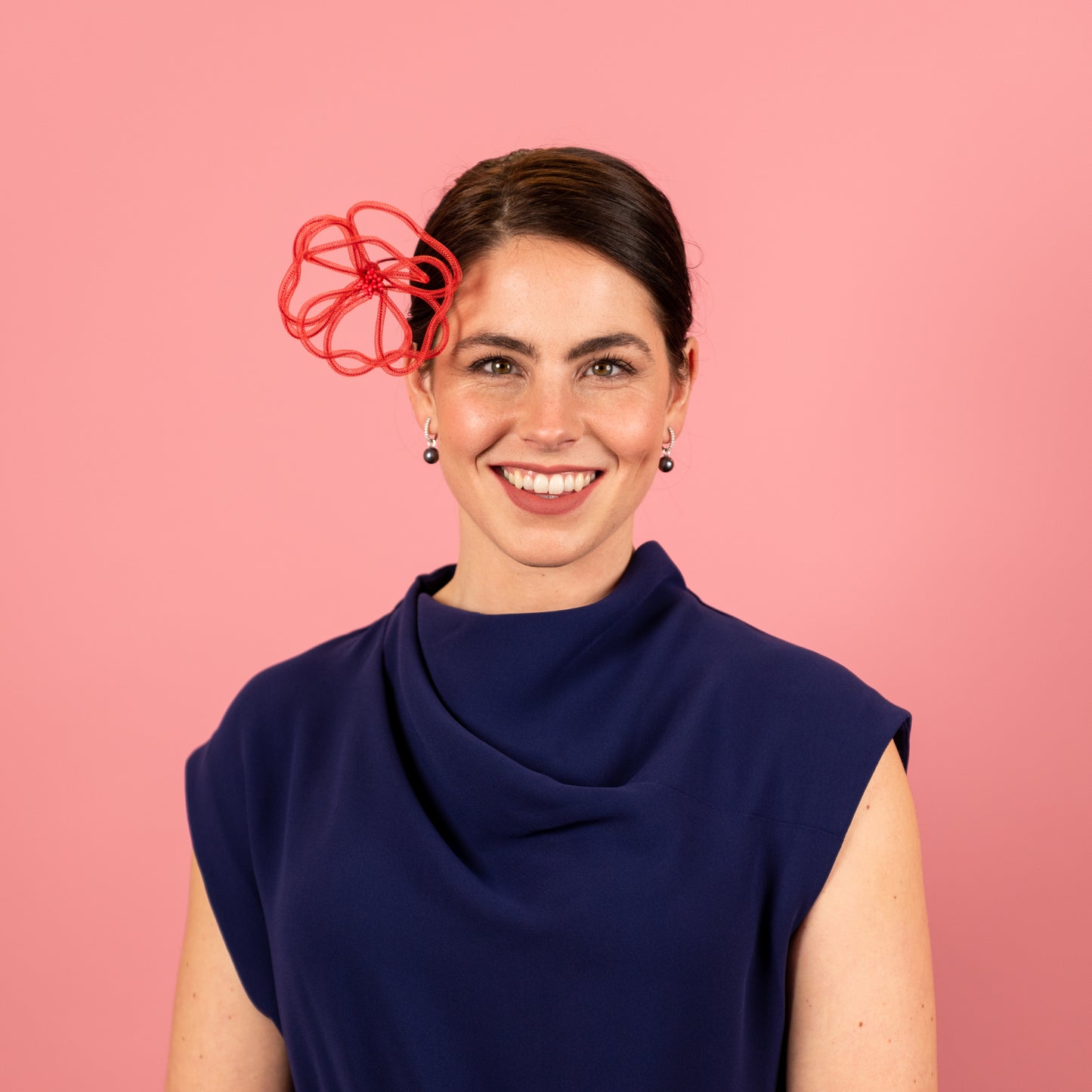 Kimberly Headband with Floating Wire Peony Flower in Red