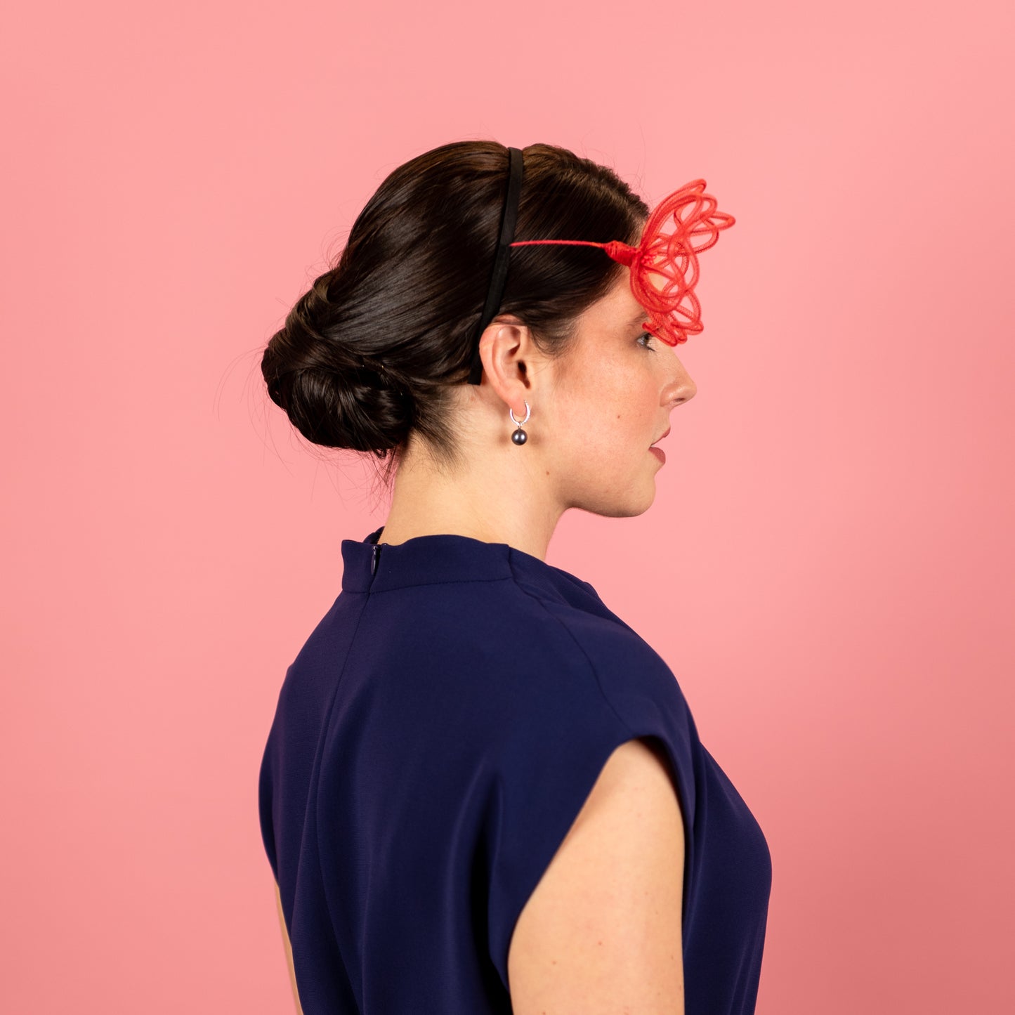 Kimberly Headband with Floating Wire Peony Flower in Red
