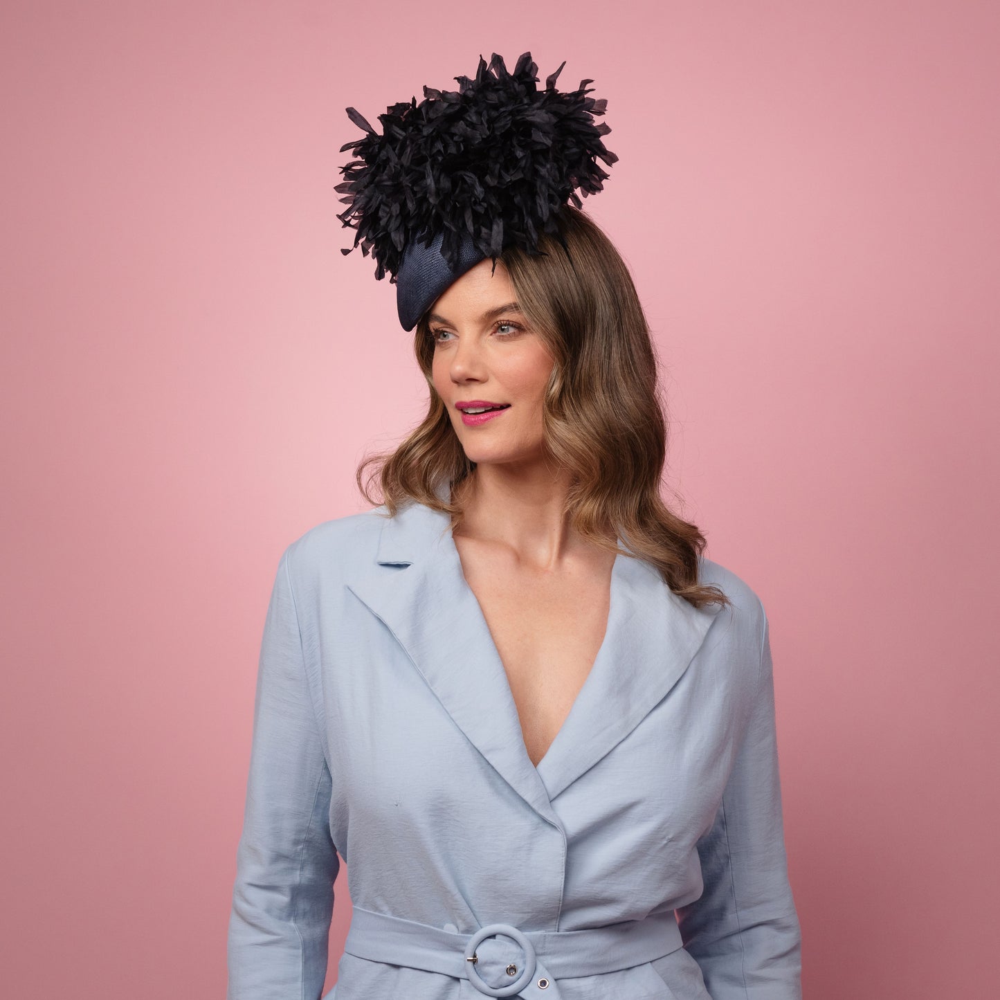 Polina Straw Beret with Silk Flowers in Navy Spring Racewear Headpiece
