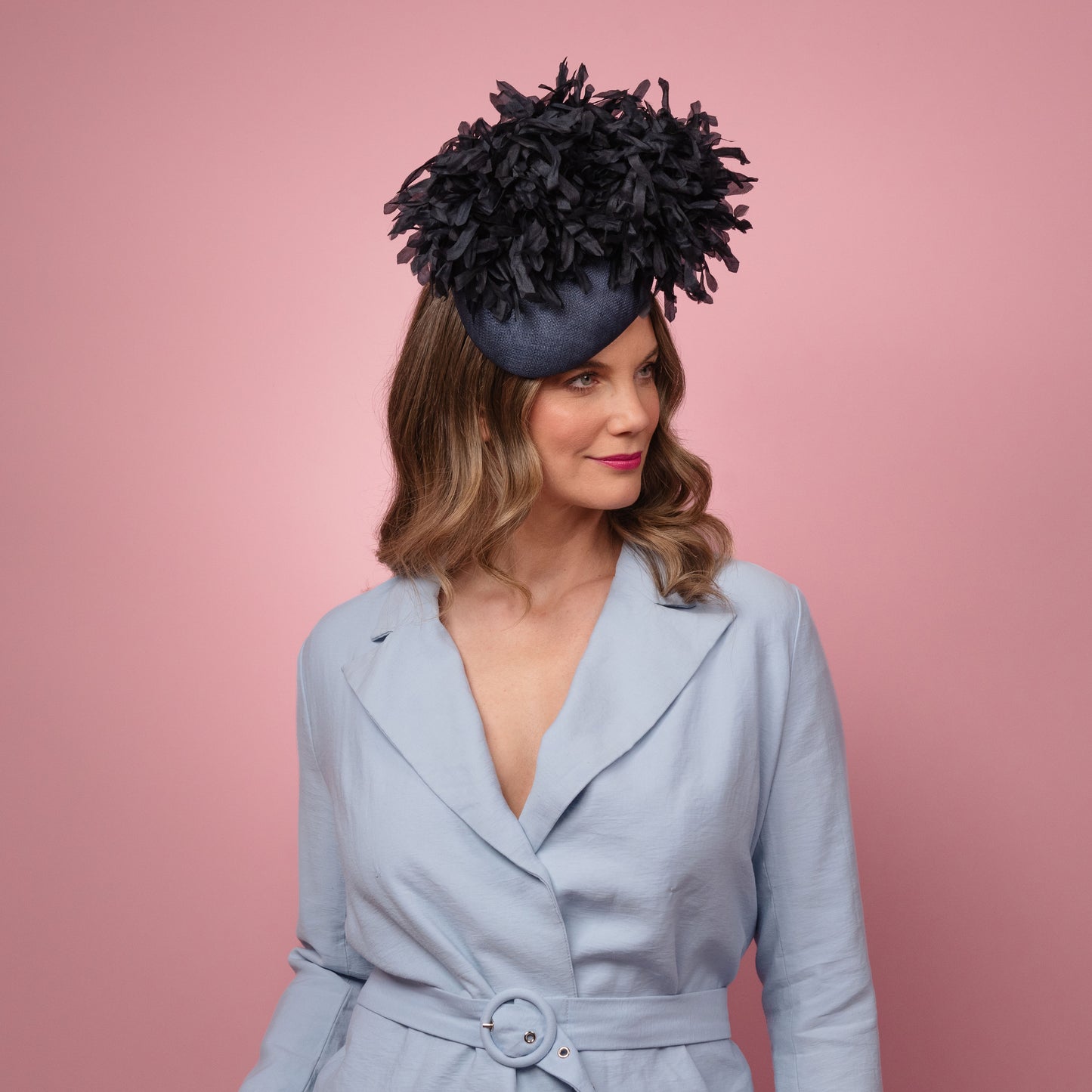 Polina Straw Beret with Silk Flowers in Navy Spring Racewear Headpiece