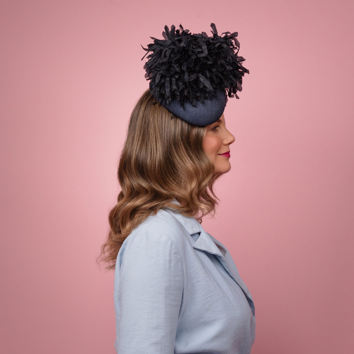 Polina Straw Beret with Silk Flowers in Navy Spring Racewear Headpiece