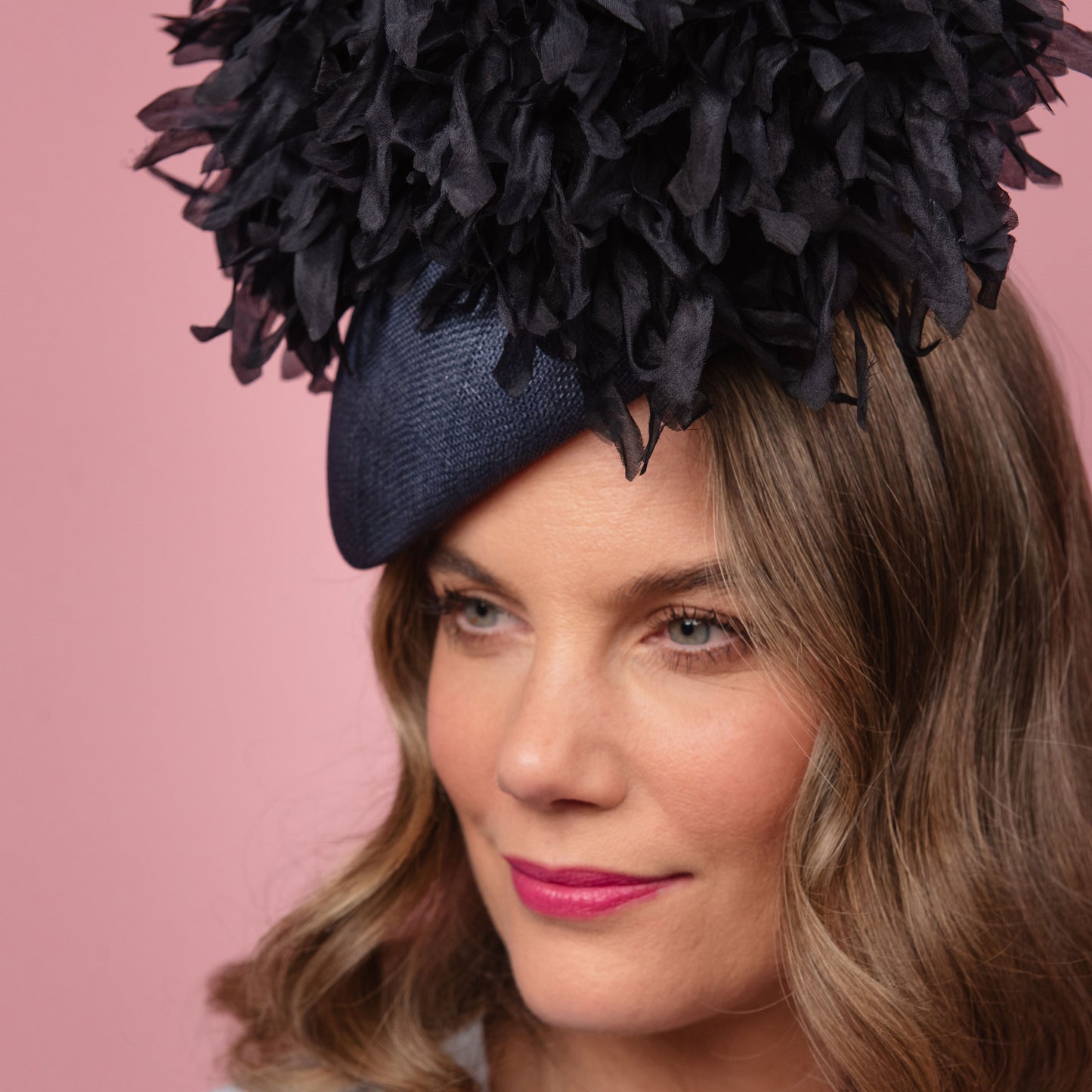Polina Straw Beret with Silk Flowers in Navy Spring Racewear Headpiece