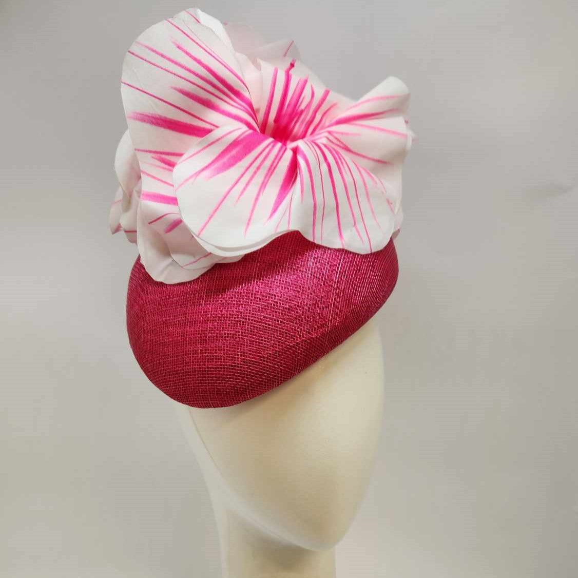 Polly Straw Beret with Silk Poppies in Pink