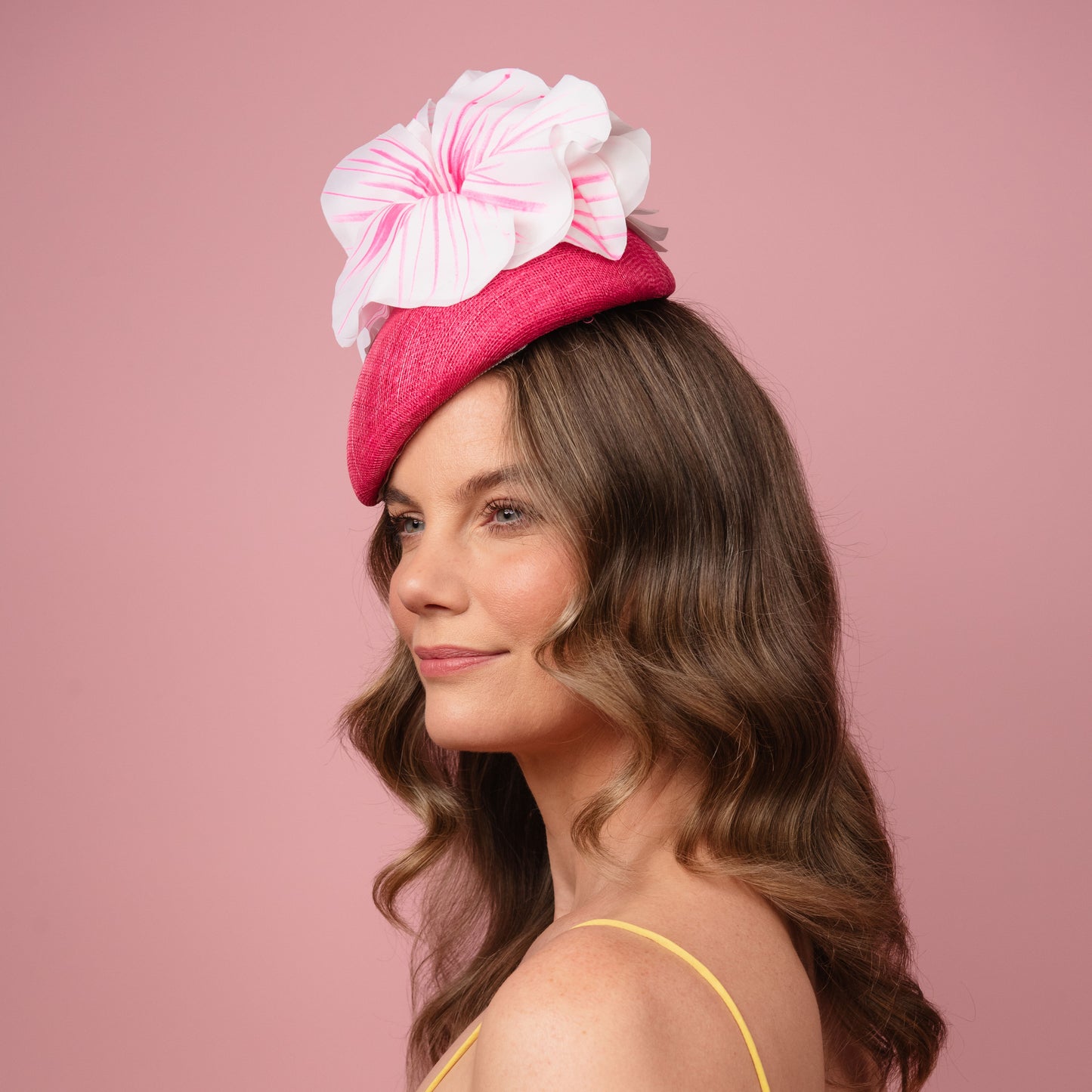 Polly Straw Beret with Silk Poppies in Pink Spring Racewear Headpiece