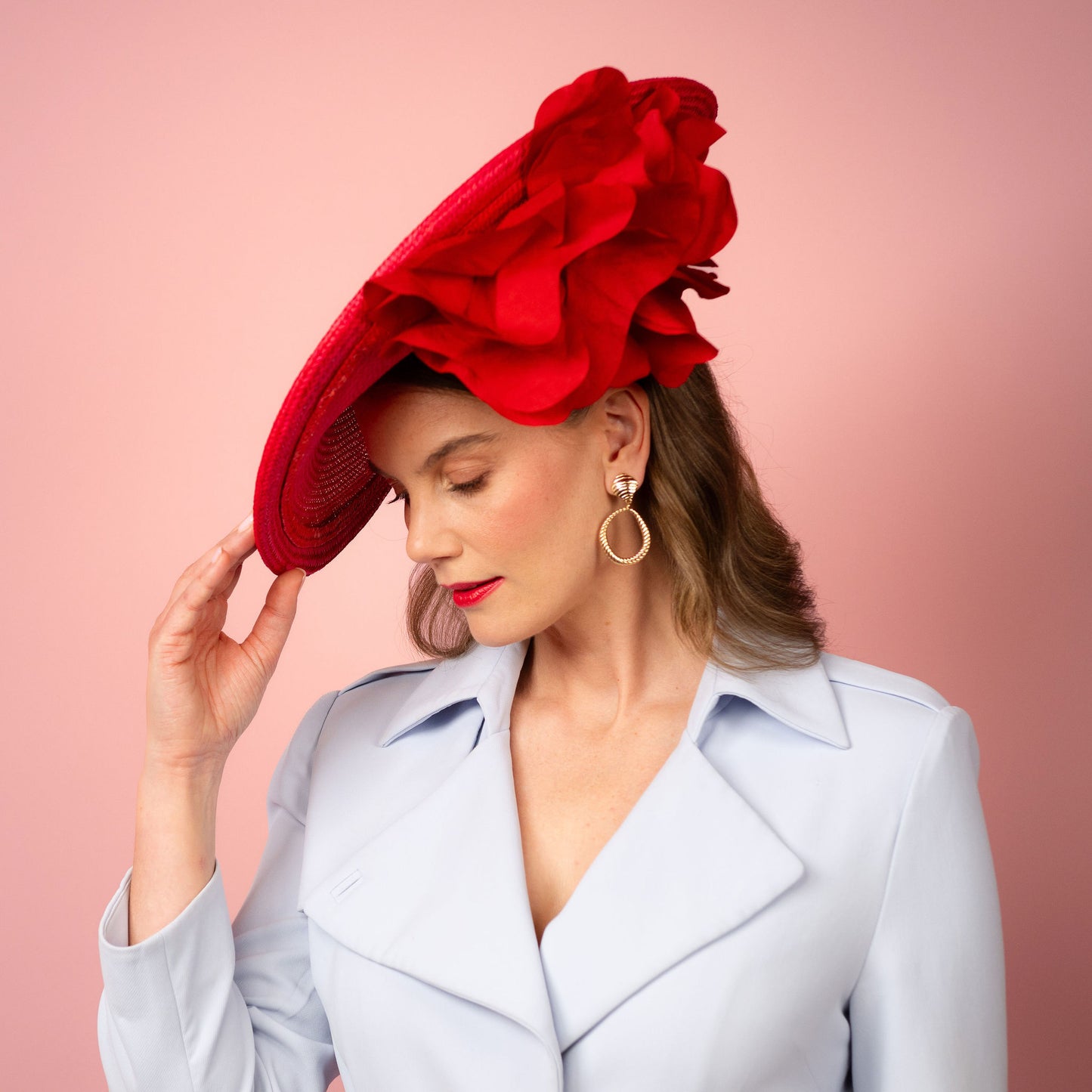 Poppy Saucer with silk poppies in red Spring Racewear Headpiece