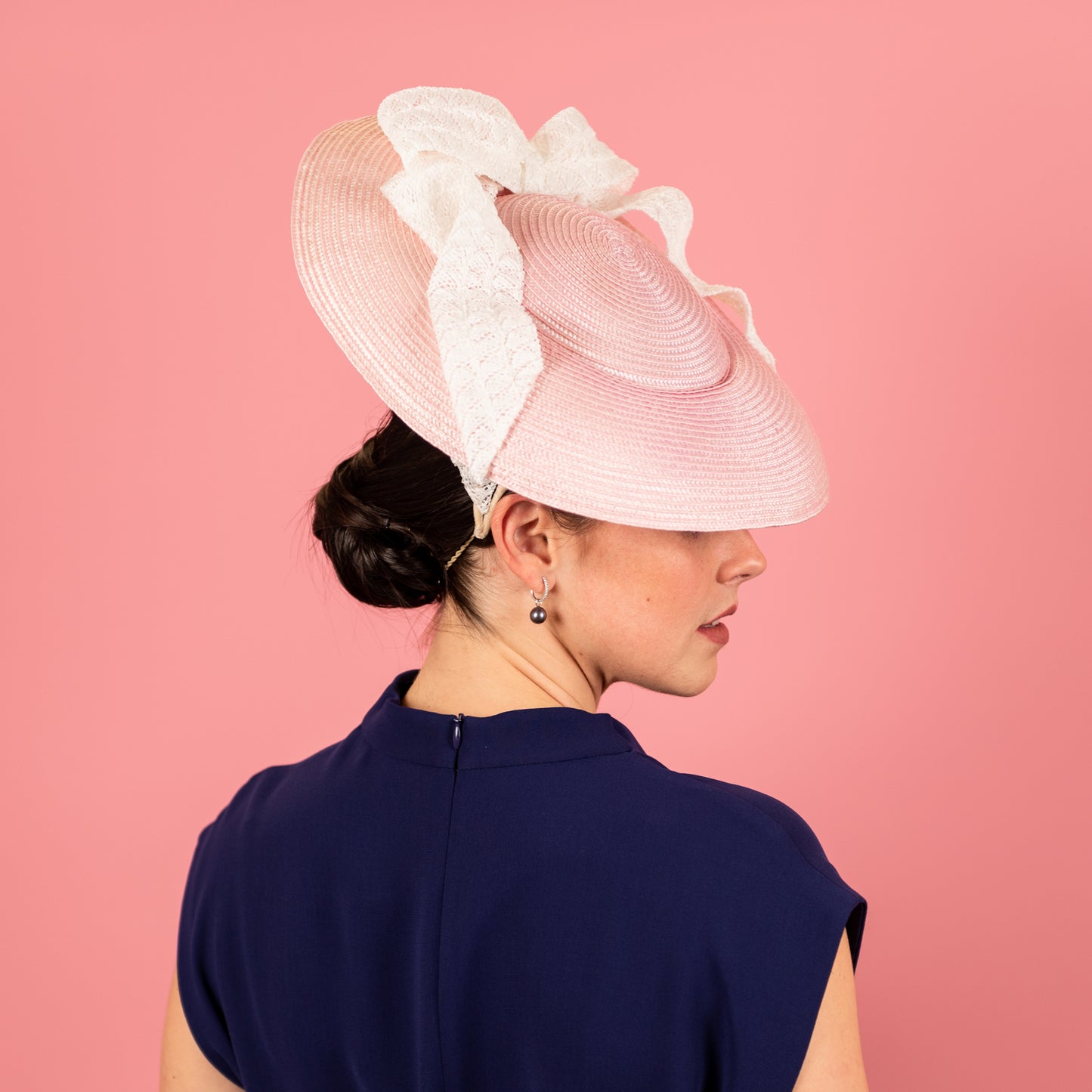 Sabine Hat in Pink Straw and White Bow