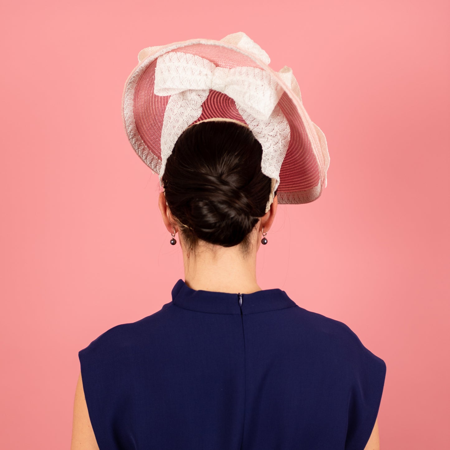 Sabine Hat in Pink Straw and White Bow