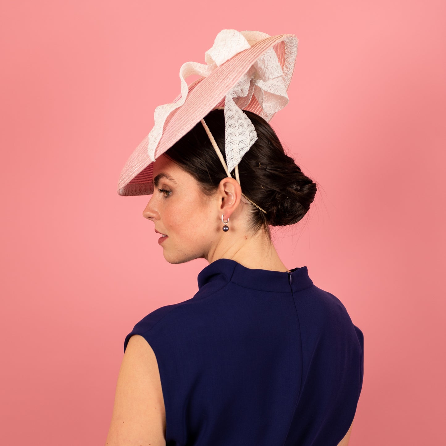Sabine Hat in Pink Straw and White Bow