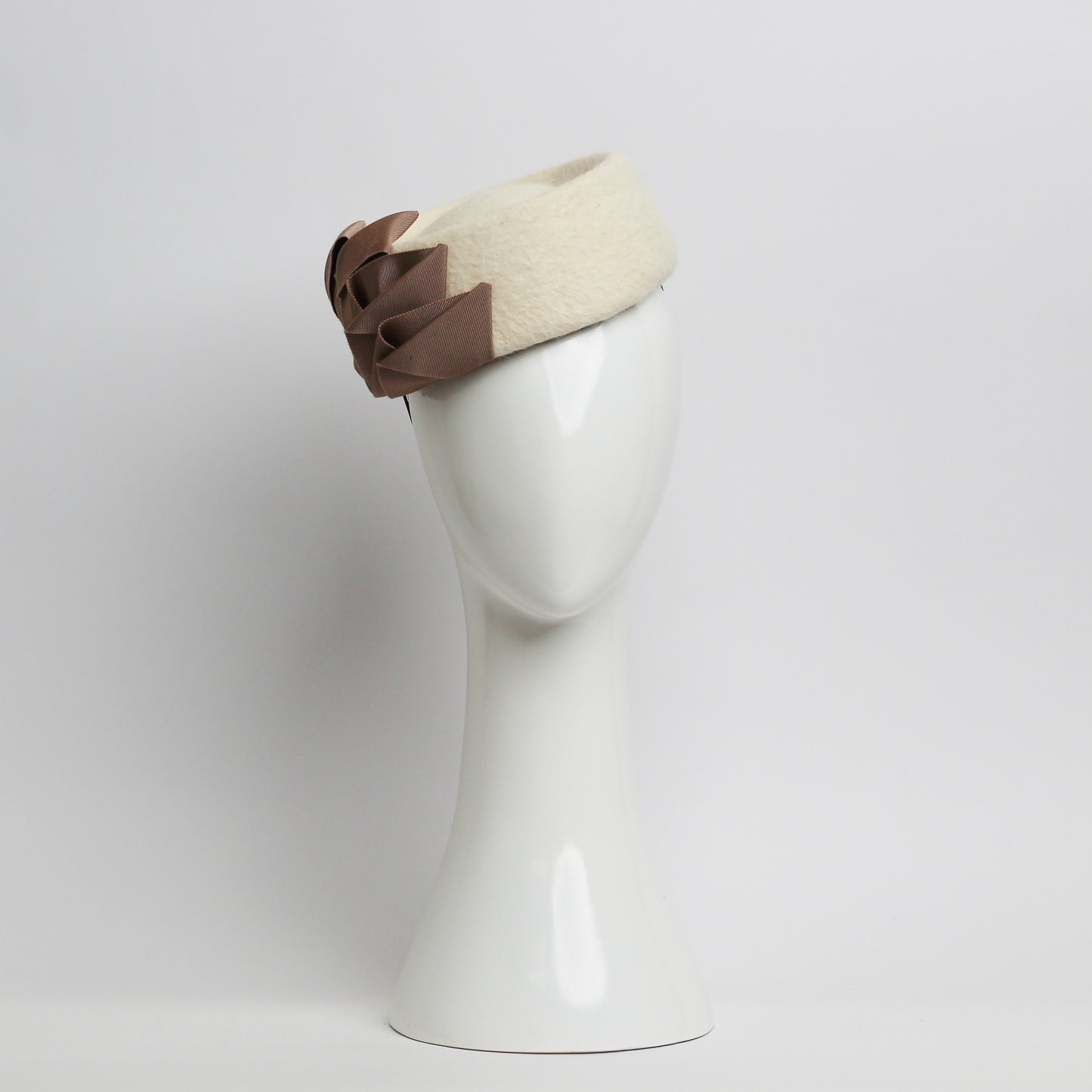 Valley Pillbox Cream Felt with Taupe Ribbon Cockade