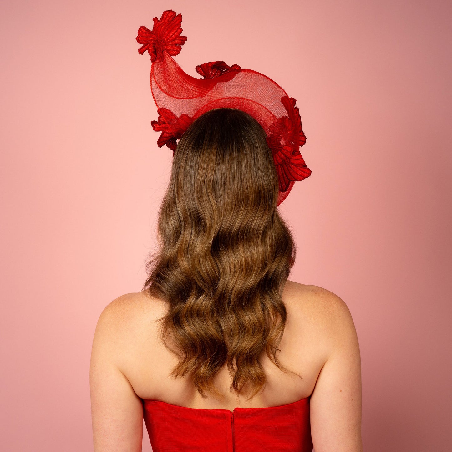 Zoya shaped crinoline shape with lace in red Spring Racewear Headpiece