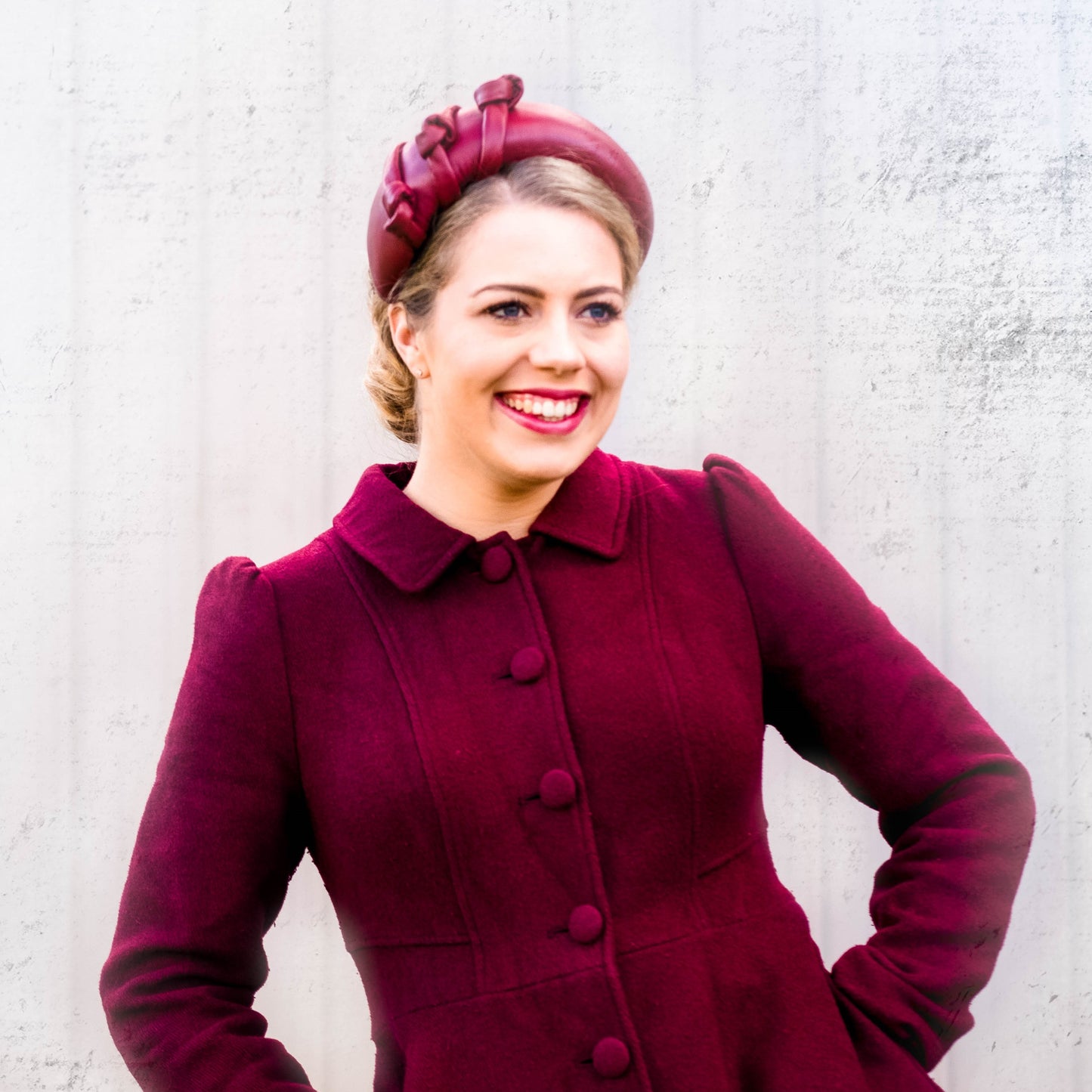 Chisholm Headband in Leather with knot trim in Maroon