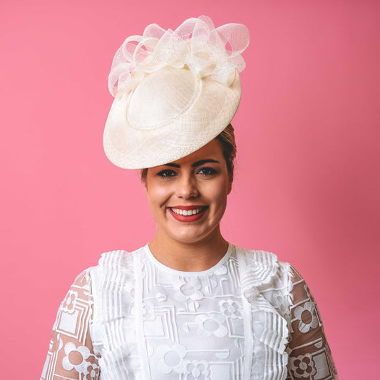 Addison Headpiece with Crinoline draped trim cream