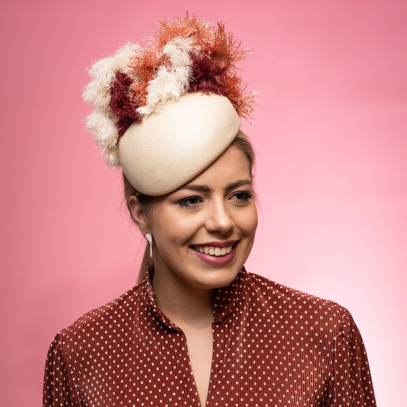 Bidgee Beret in cream with textured straw trim