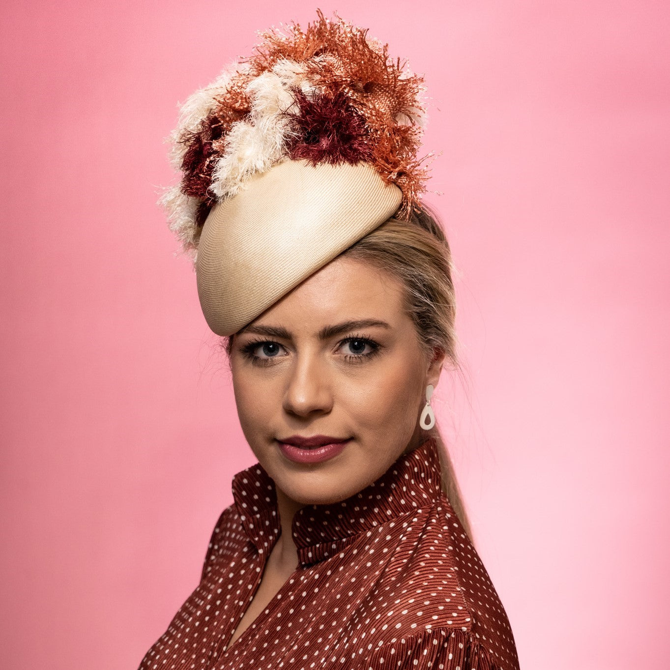 Bidgee Beret in cream with textured straw trim