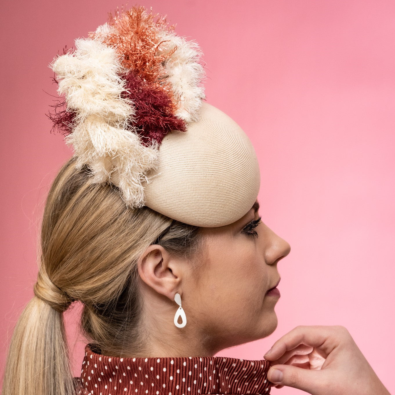 Bidgee Beret in cream with textured straw trim