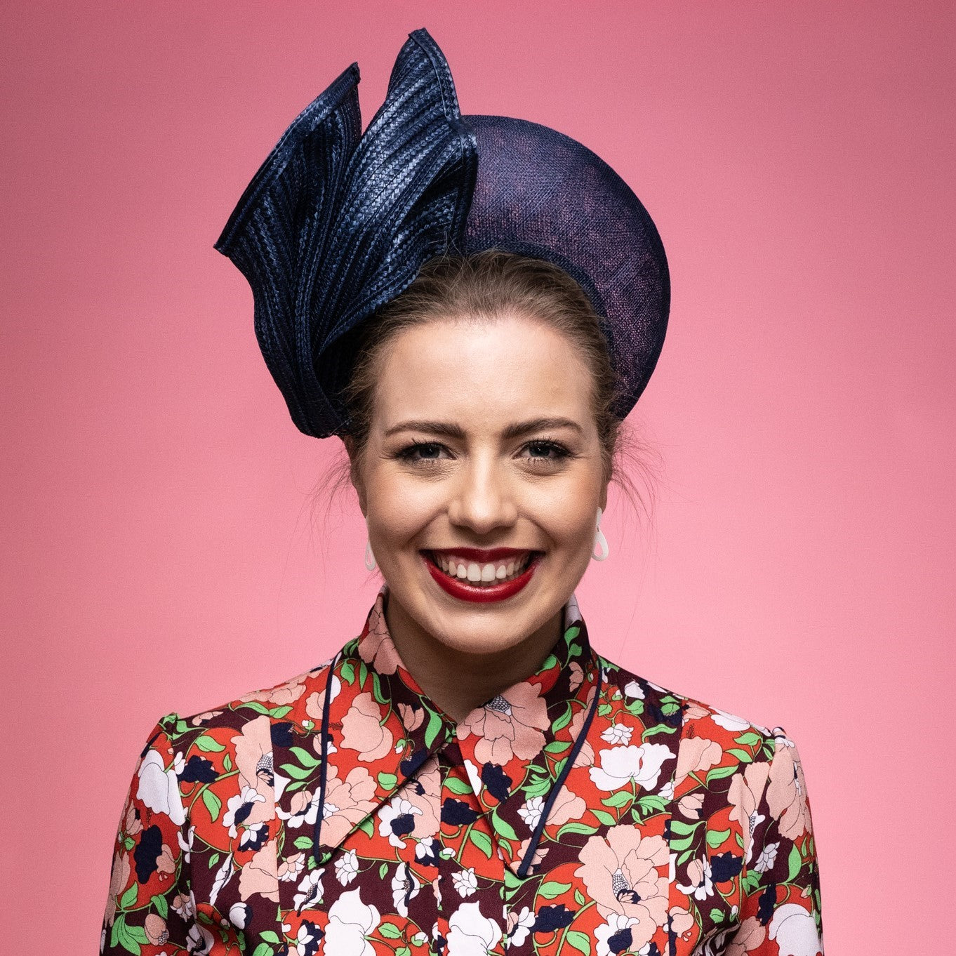 Chesney Halo with sinamay base and straw braid drapped knot trim