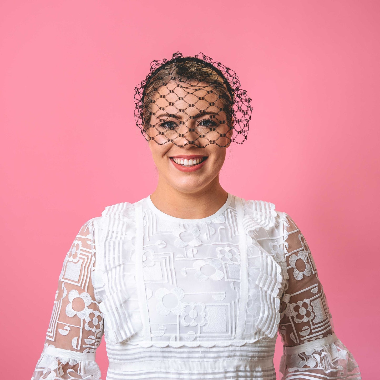 Gertie birdcage veil on headband