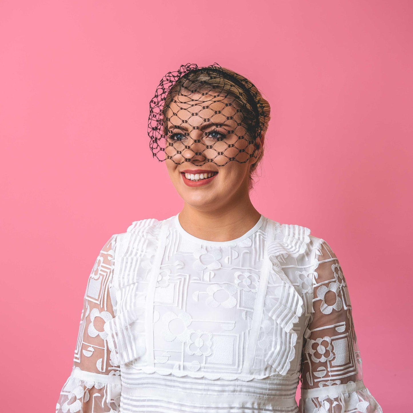 Gertie birdcage veil on headband