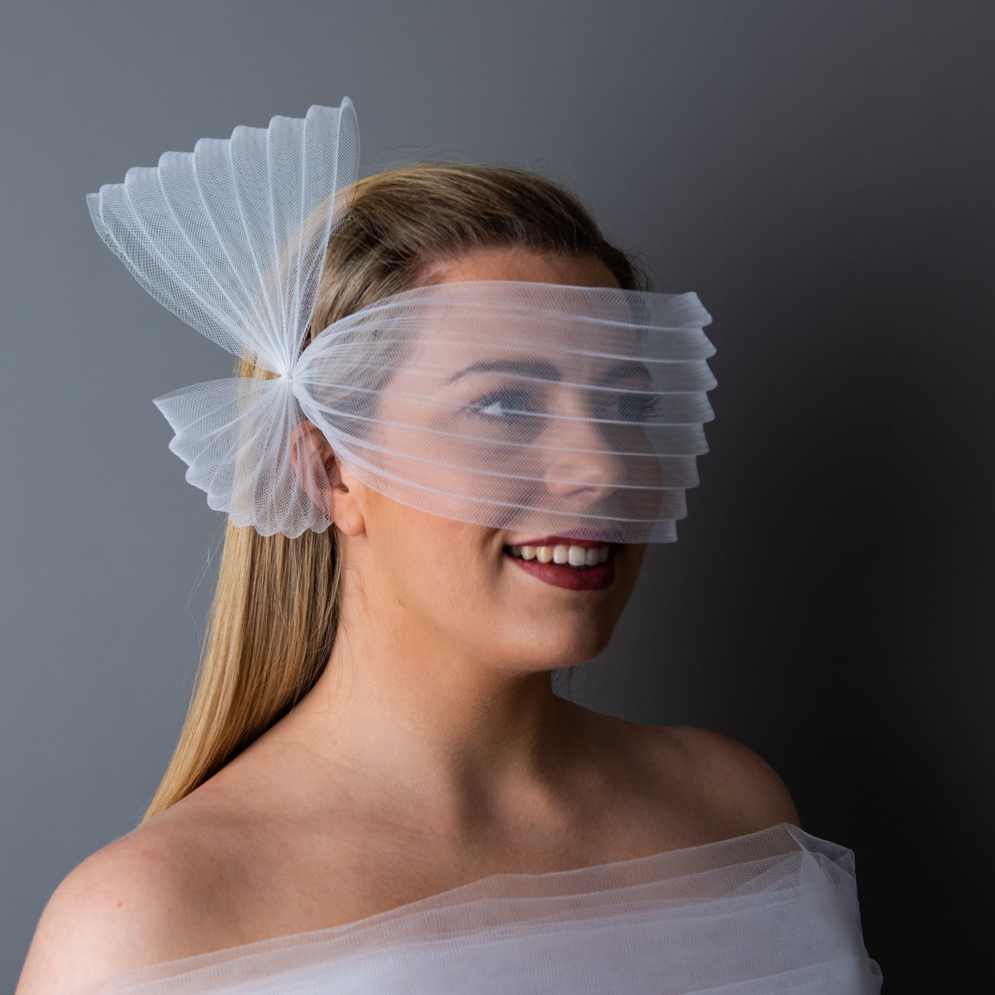 Crazy Little Thing Called Love white pleated veil headpiece