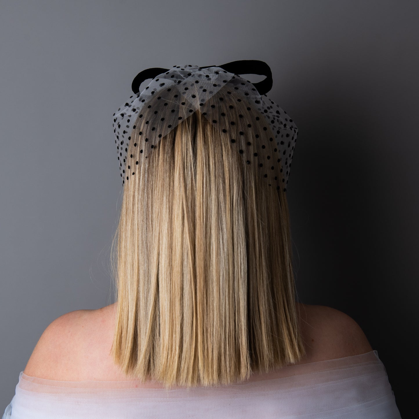 No Other Love Black and White Polka Dot Veil with Black Velvet Bow