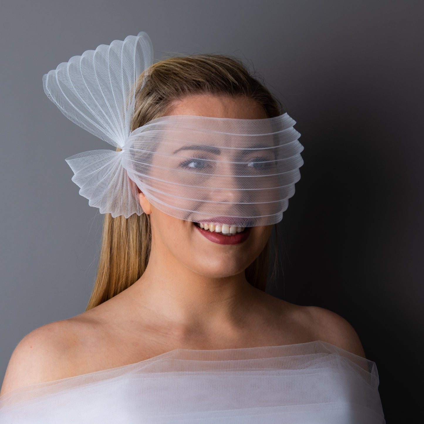 Crazy Little Thing Called Love white pleated veil headpiece