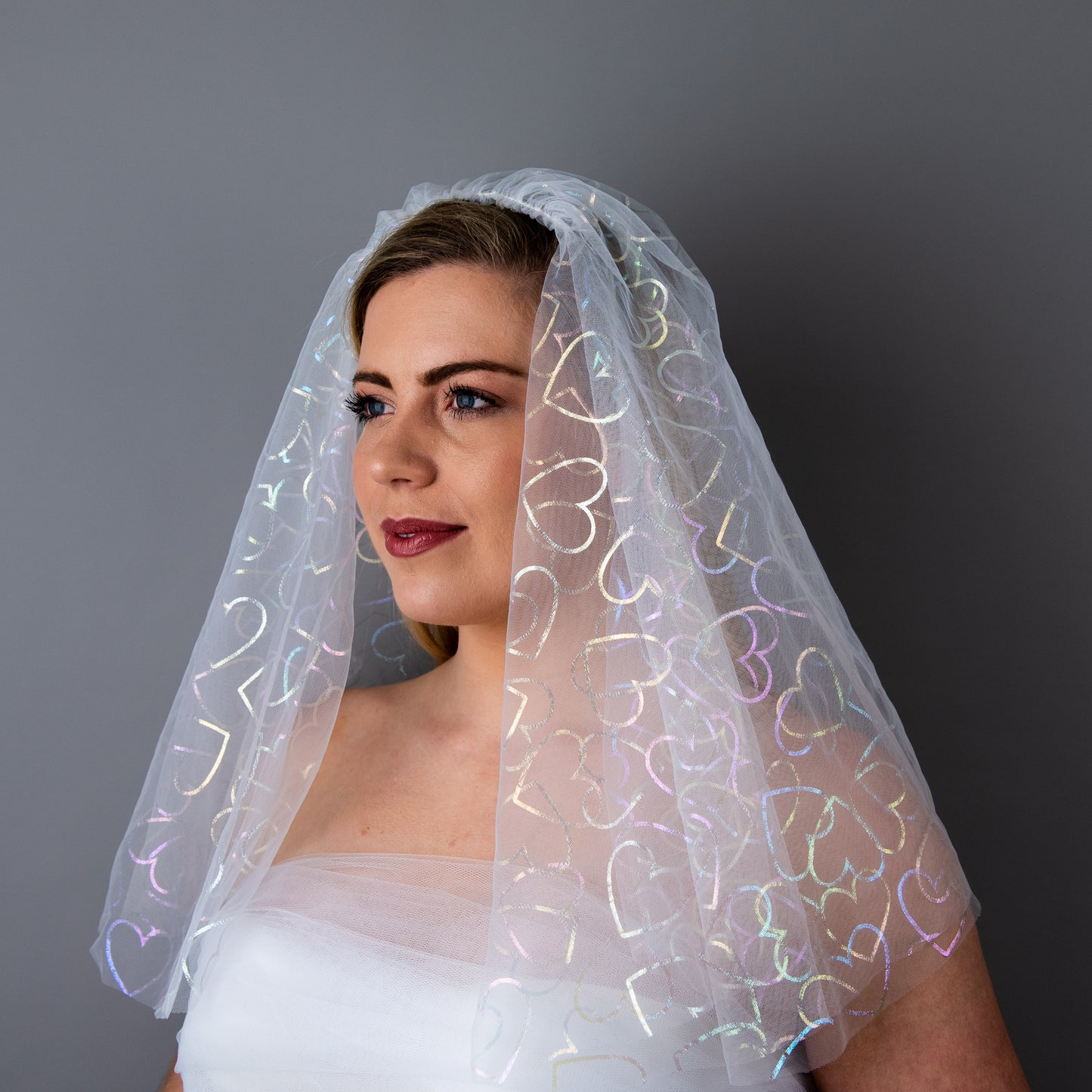 Love Is in the Air wedding veil with heart motif