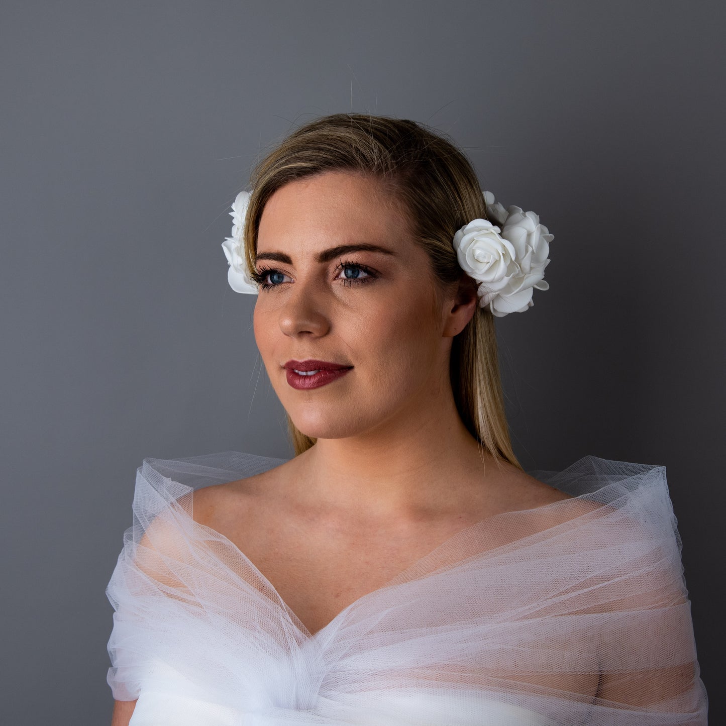 I’m Yours white rose wedding headpiece