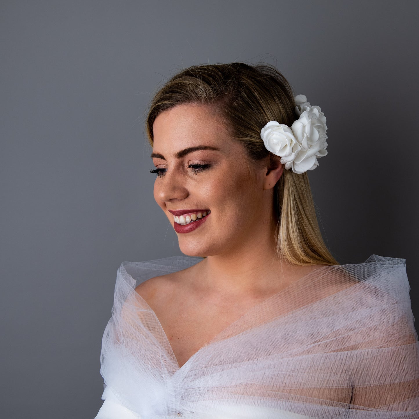 I’m Yours white rose wedding headpiece