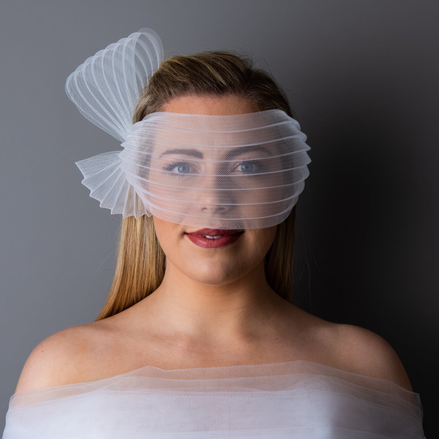 Crazy Little Thing Called Love white pleated veil headpiece