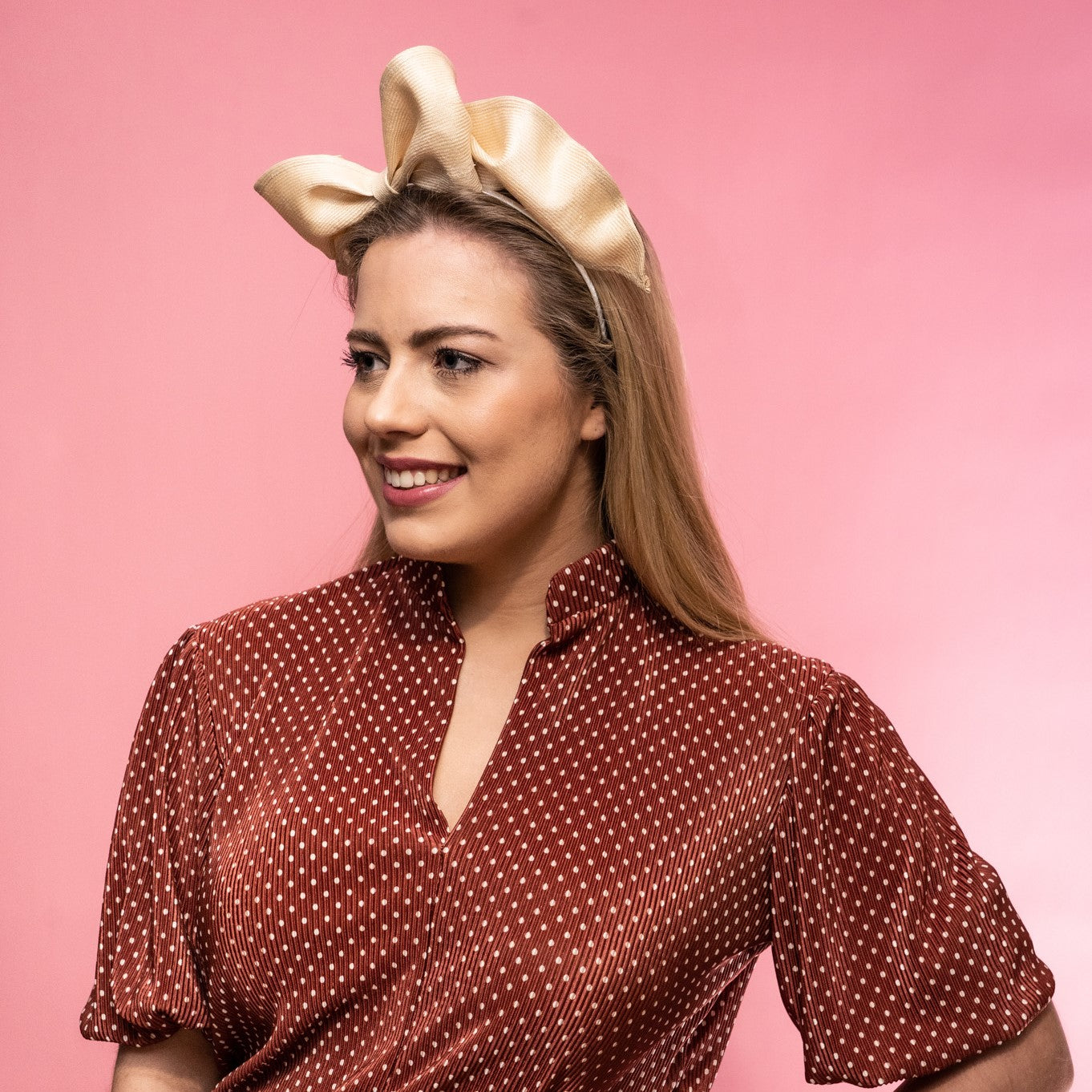 Laceby Bow Headband in Cream Straw
