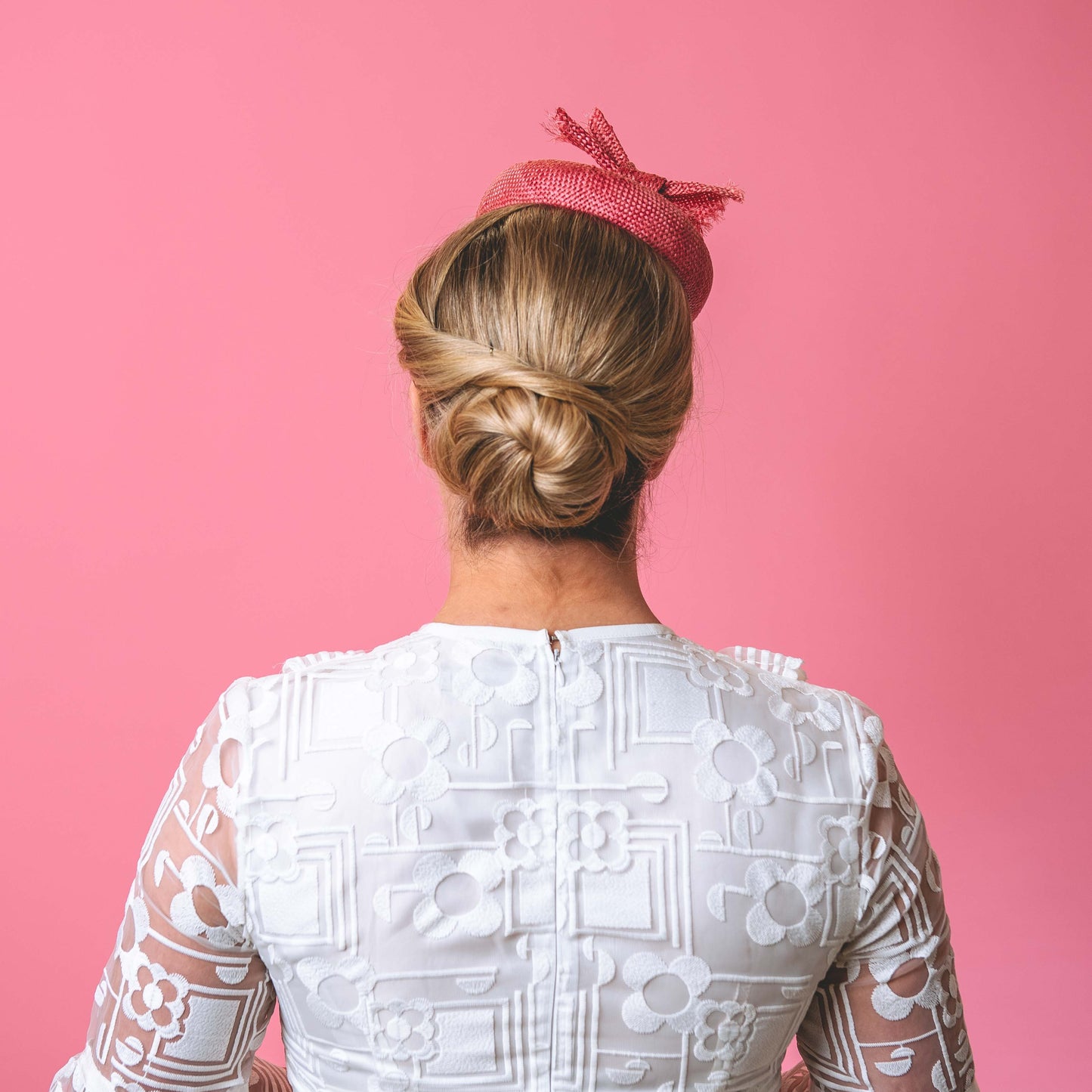 Discounted - Michelle Beret with knot trim in Pink Straw